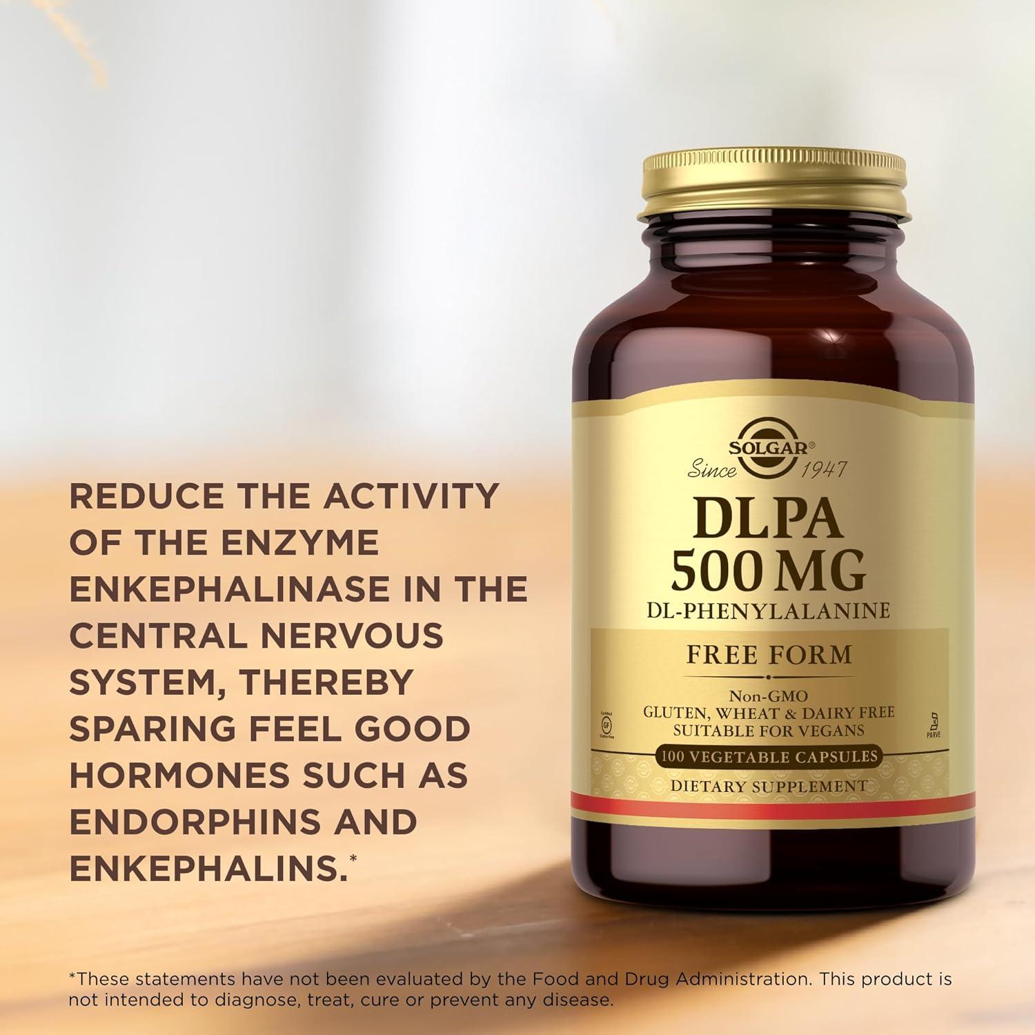 Solgar DLPA 500 mg - 100 Cápsulas Vegetales - Vegano, Sin Gluten