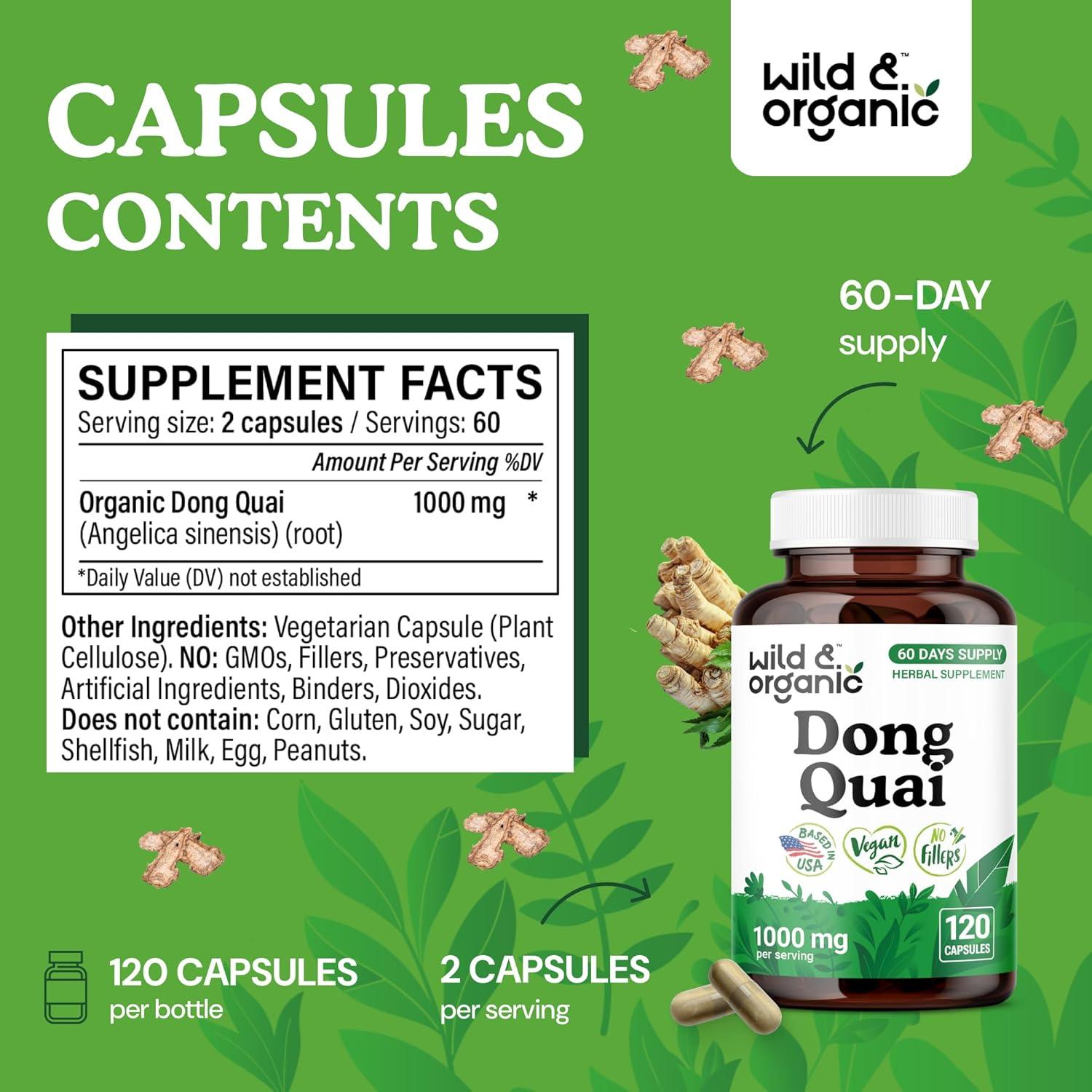 Cápsulas de Dong Quai Silvestre y Orgánico 1000 mg - 120 Unidades