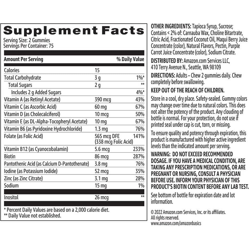 Gomitas Multivitamínicas Amazon Basics 150 Unidades Sabor Frutos Mixtos