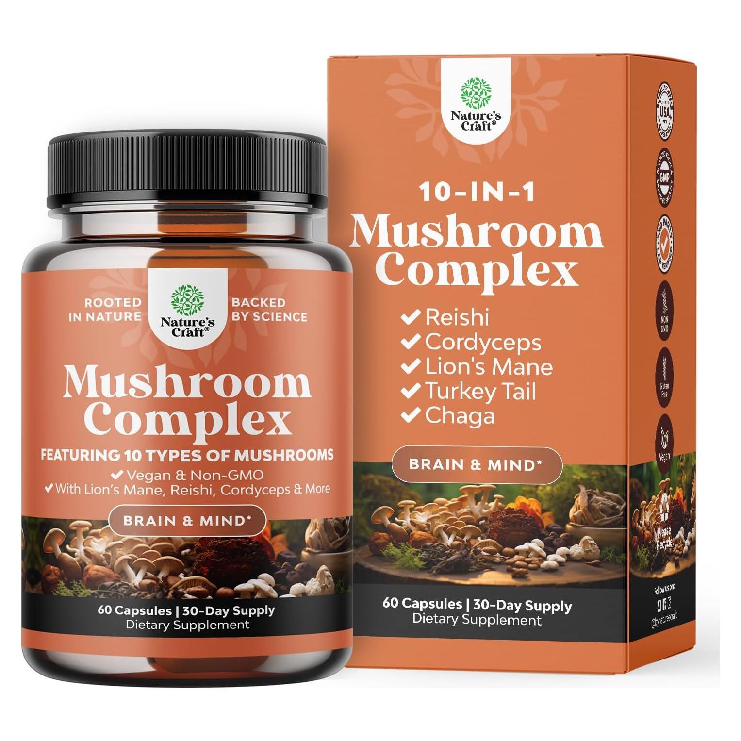 Cápsulas de Hongos Natures Craft 60 Unidades - Suplemento Cognitivo