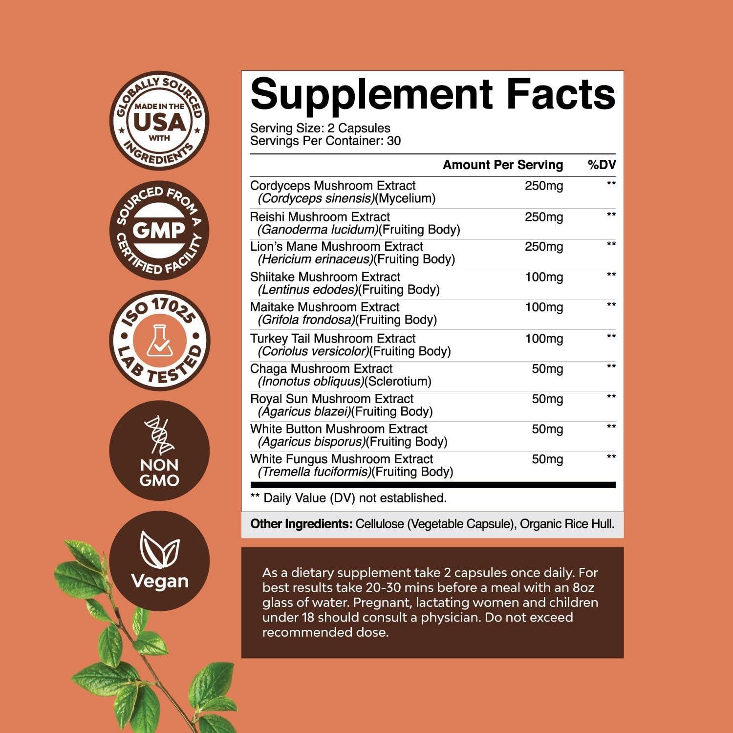 Cápsulas de Hongos Natures Craft 60 Unidades - Suplemento Cognitivo