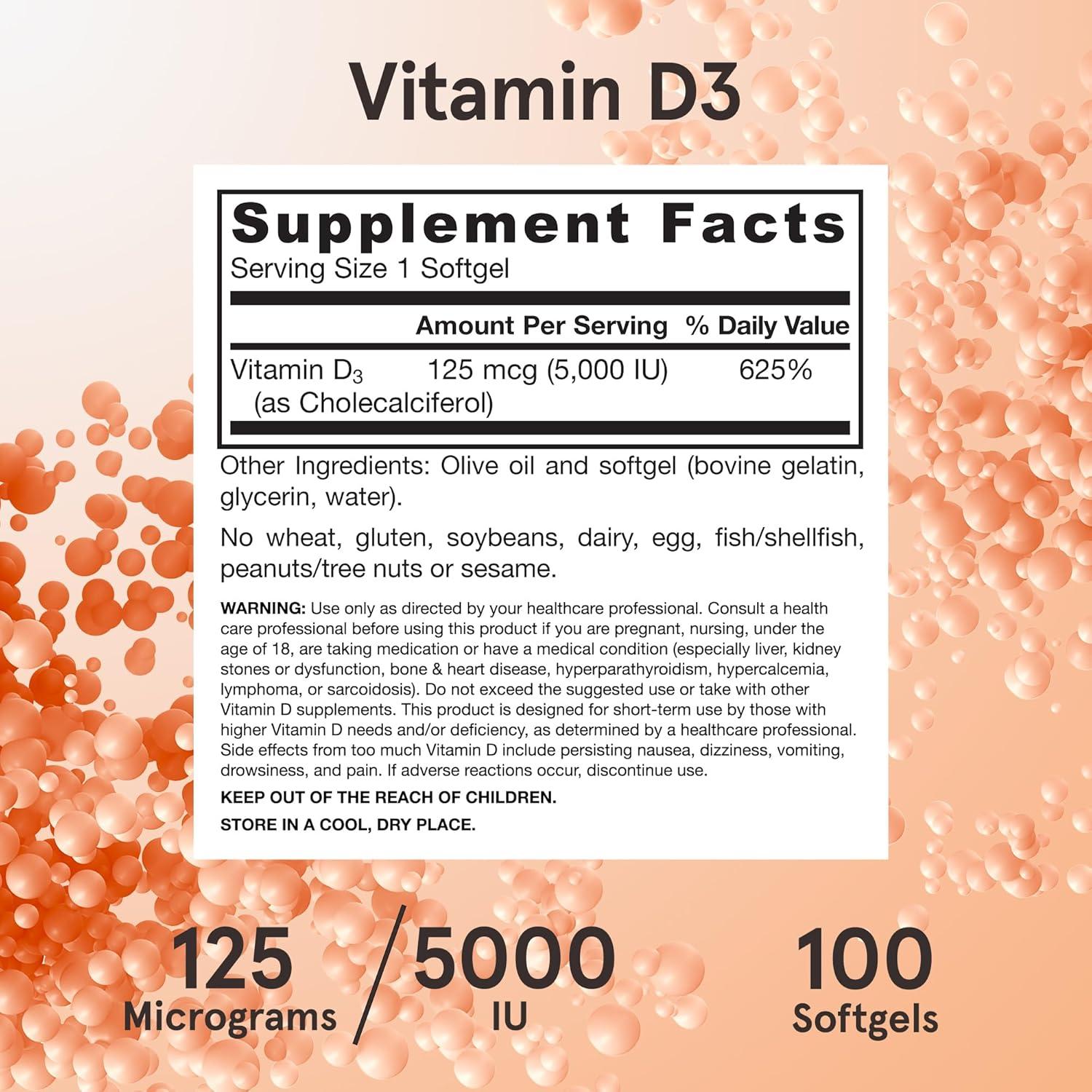 Vitamina D3 Jarrow Formulas 125 mcg 5000 UI - 100 Gelatinas Blandas
