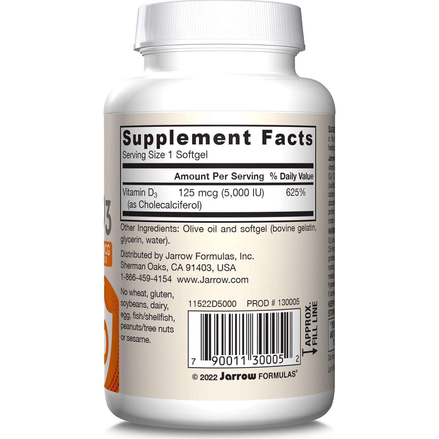 Vitamina D3 Jarrow Formulas 125 mcg 5000 UI - 100 Gelatinas Blandas