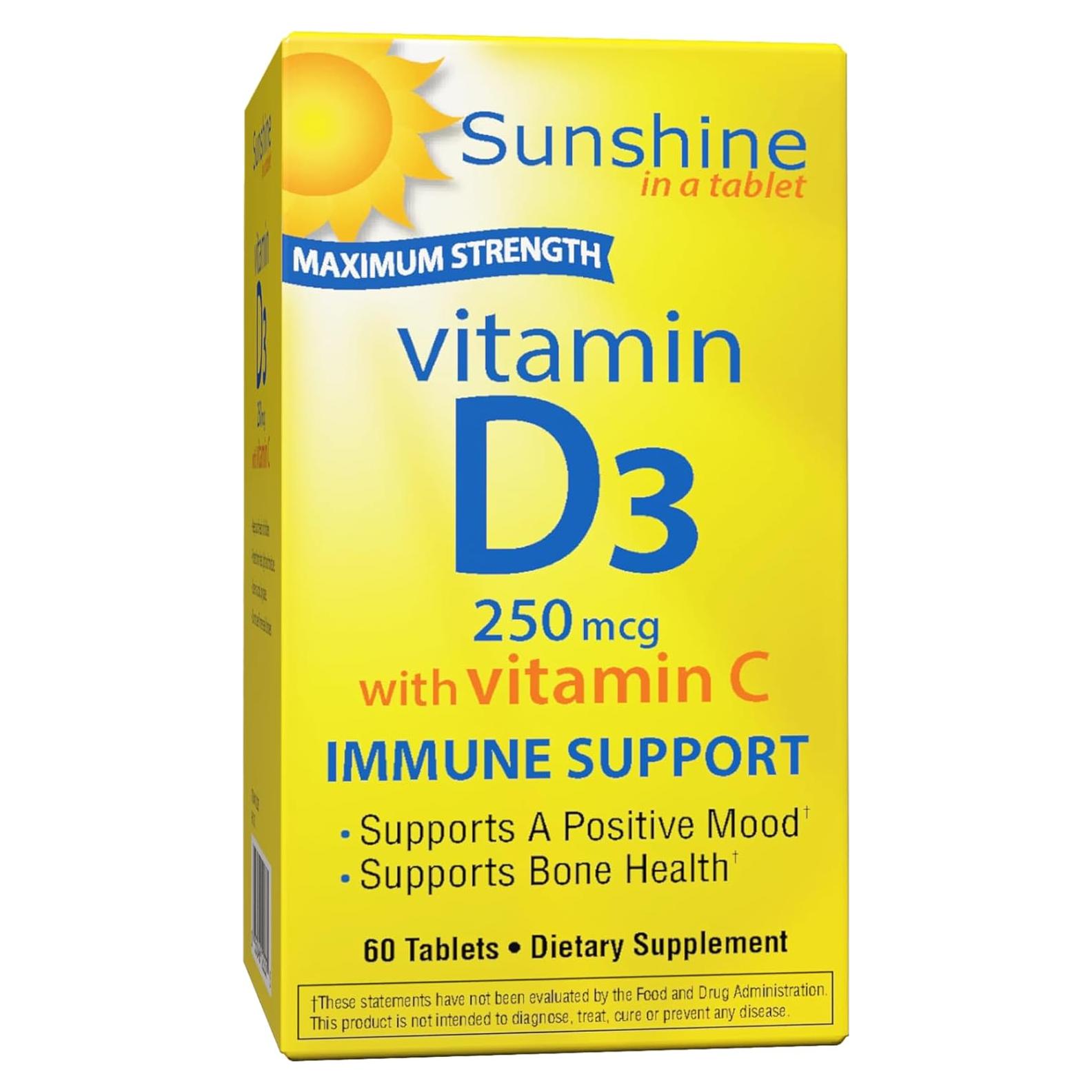 Vitamina D Sunshine 10,000 UI - Huesos Fuertes - 60 Tabletas