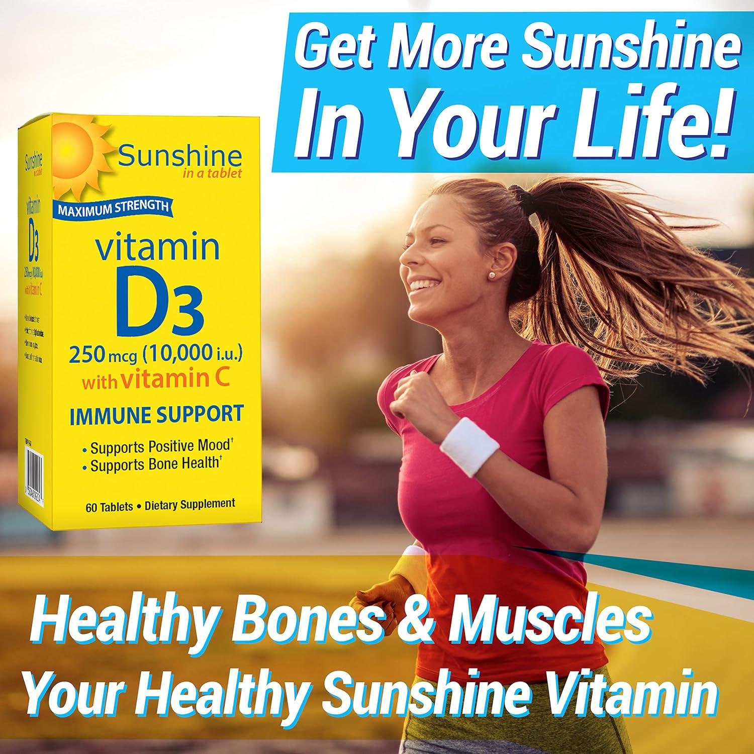 Vitamina D Sunshine 10,000 UI - Huesos Fuertes - 60 Tabletas