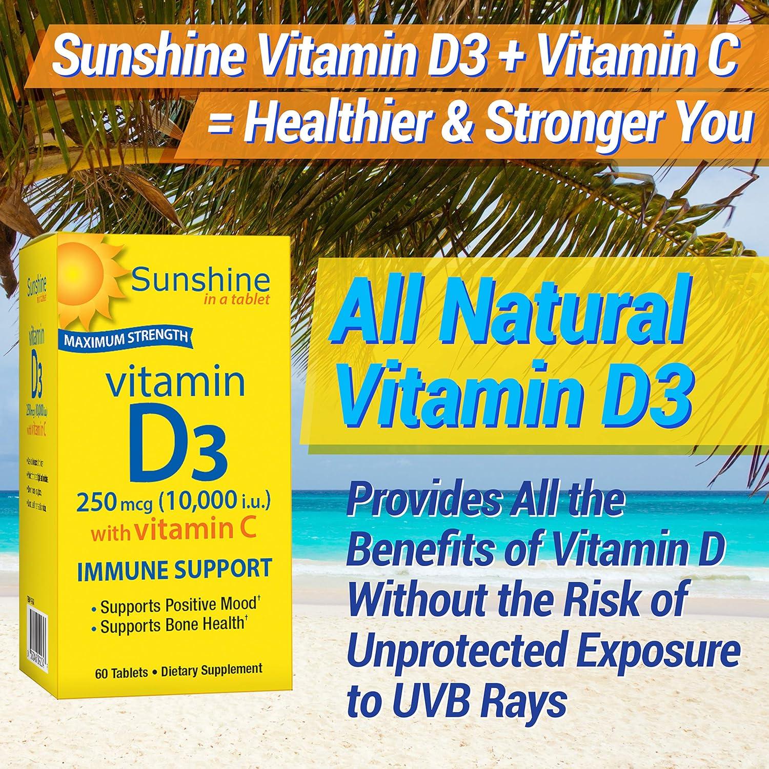 Vitamina D Sunshine 10,000 UI - Huesos Fuertes - 60 Tabletas