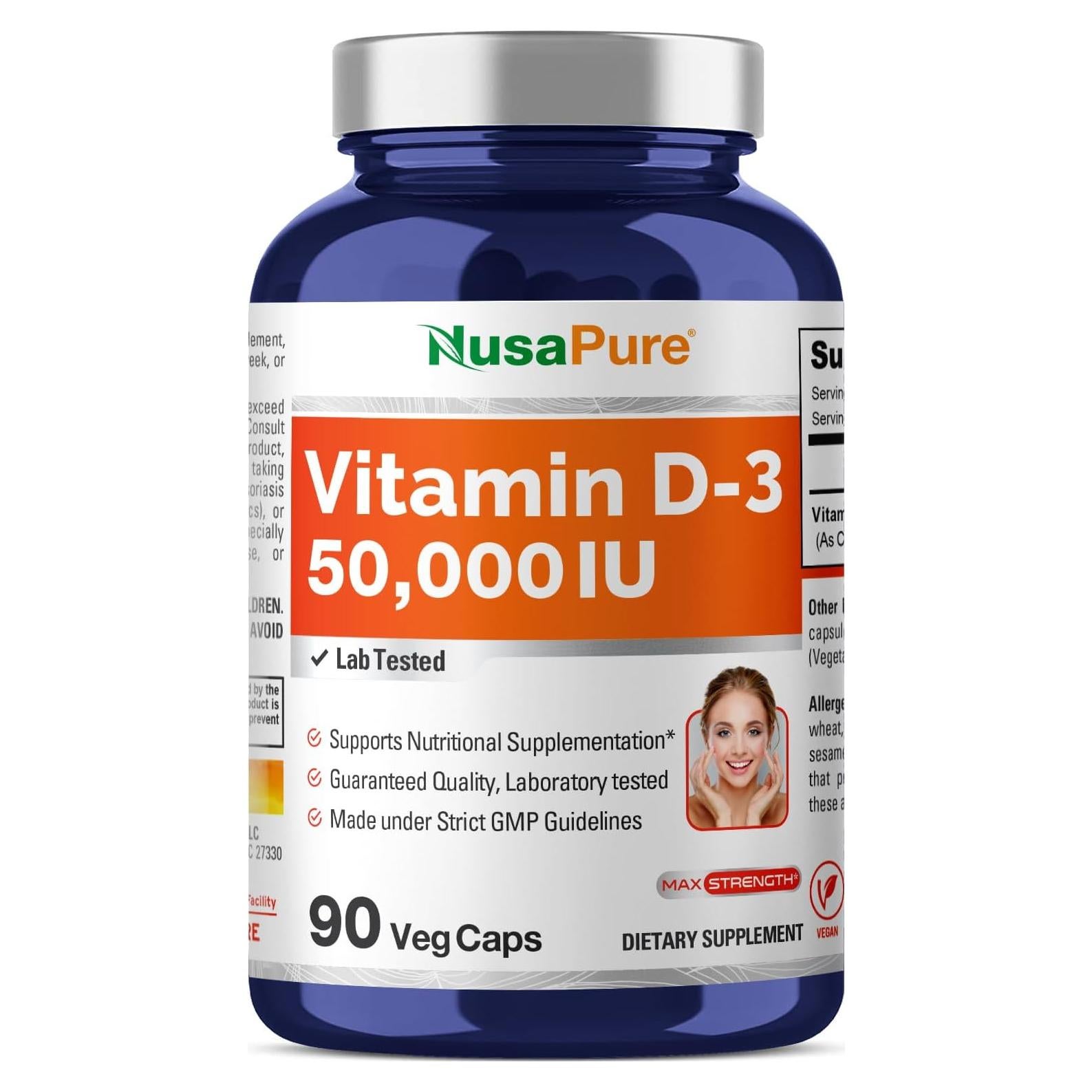 NusaPure Vitamina D3 50,000 UI 90 Cápsulas Veganas