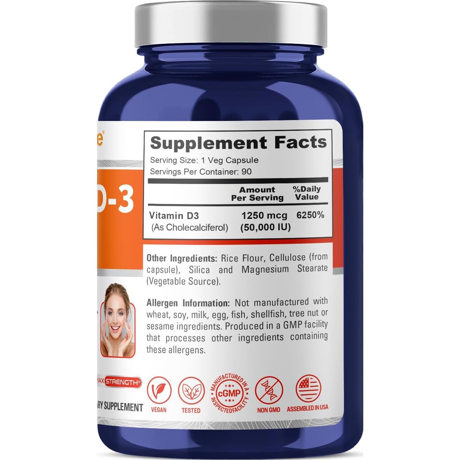 NusaPure Vitamina D3 50,000 UI 90 Cápsulas Veganas