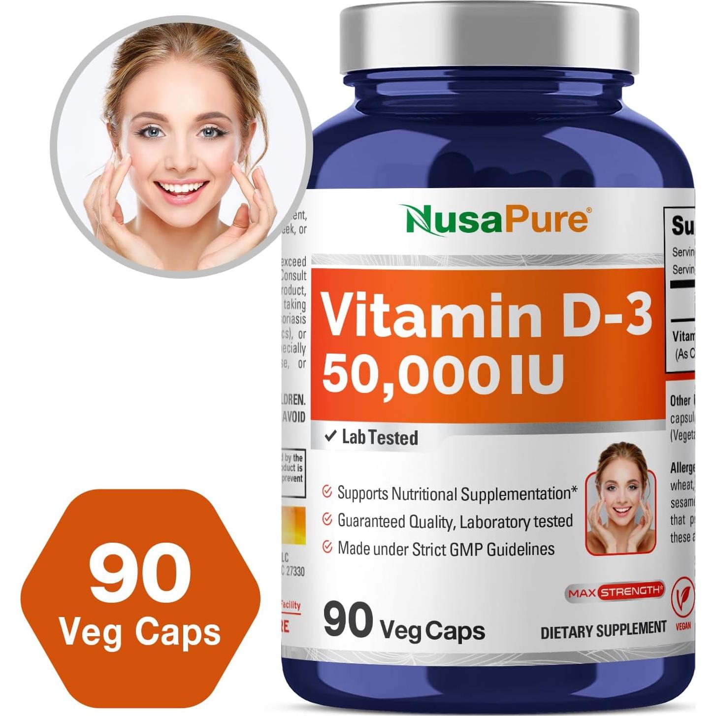 NusaPure Vitamina D3 50,000 UI 90 Cápsulas Veganas