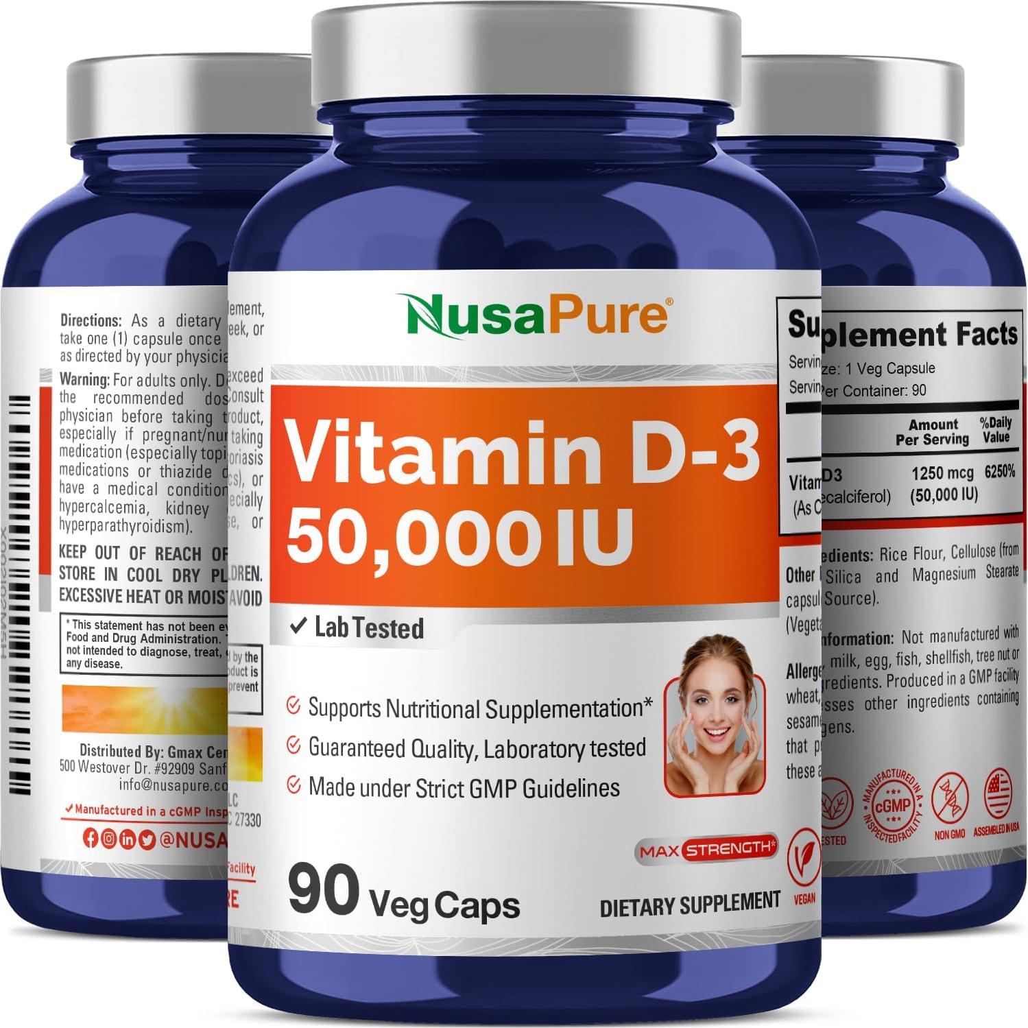 NusaPure Vitamina D3 50,000 UI 90 Cápsulas Veganas
