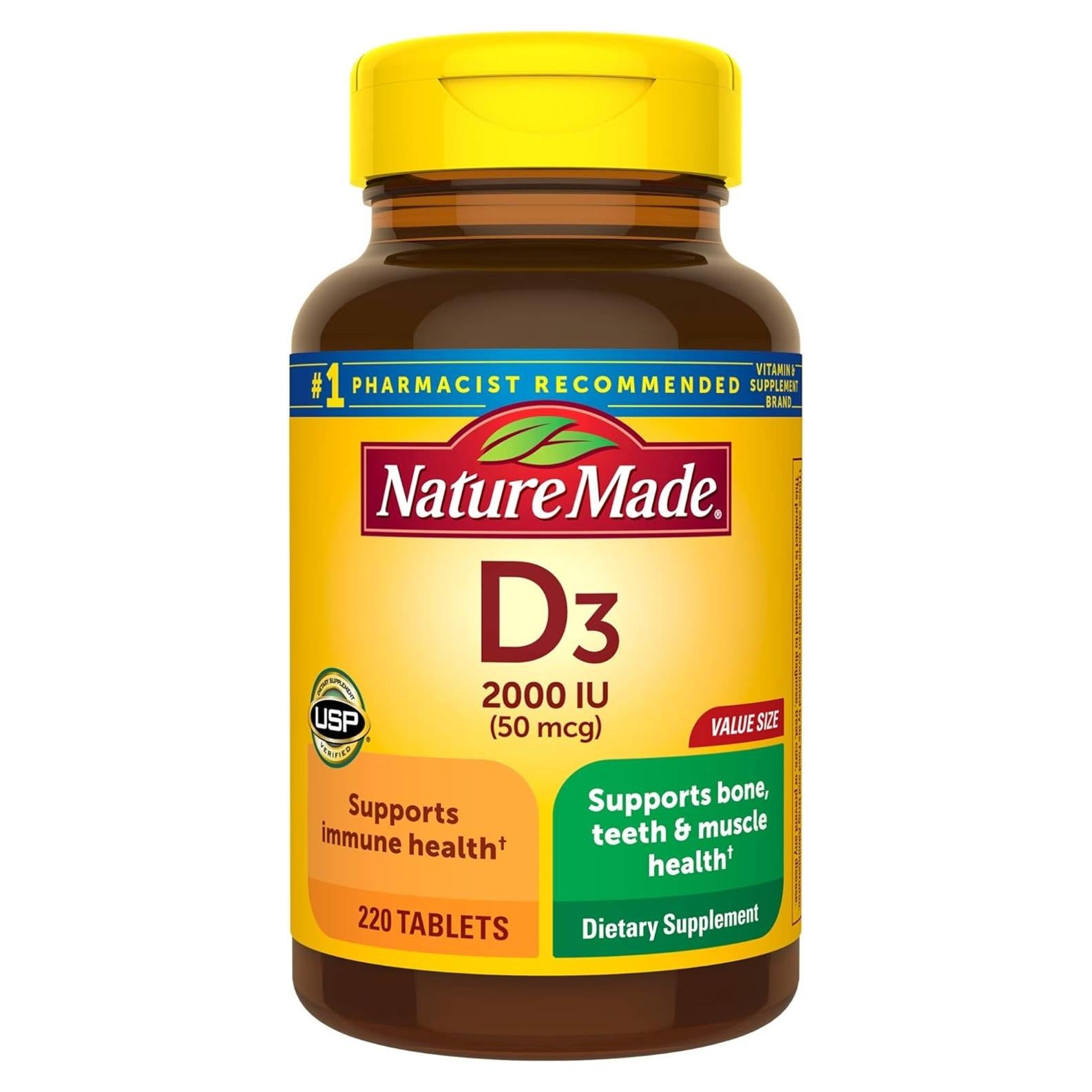 Vitamina D3 Nature Made 220 Tabletas 2000 UI (50 mcg)