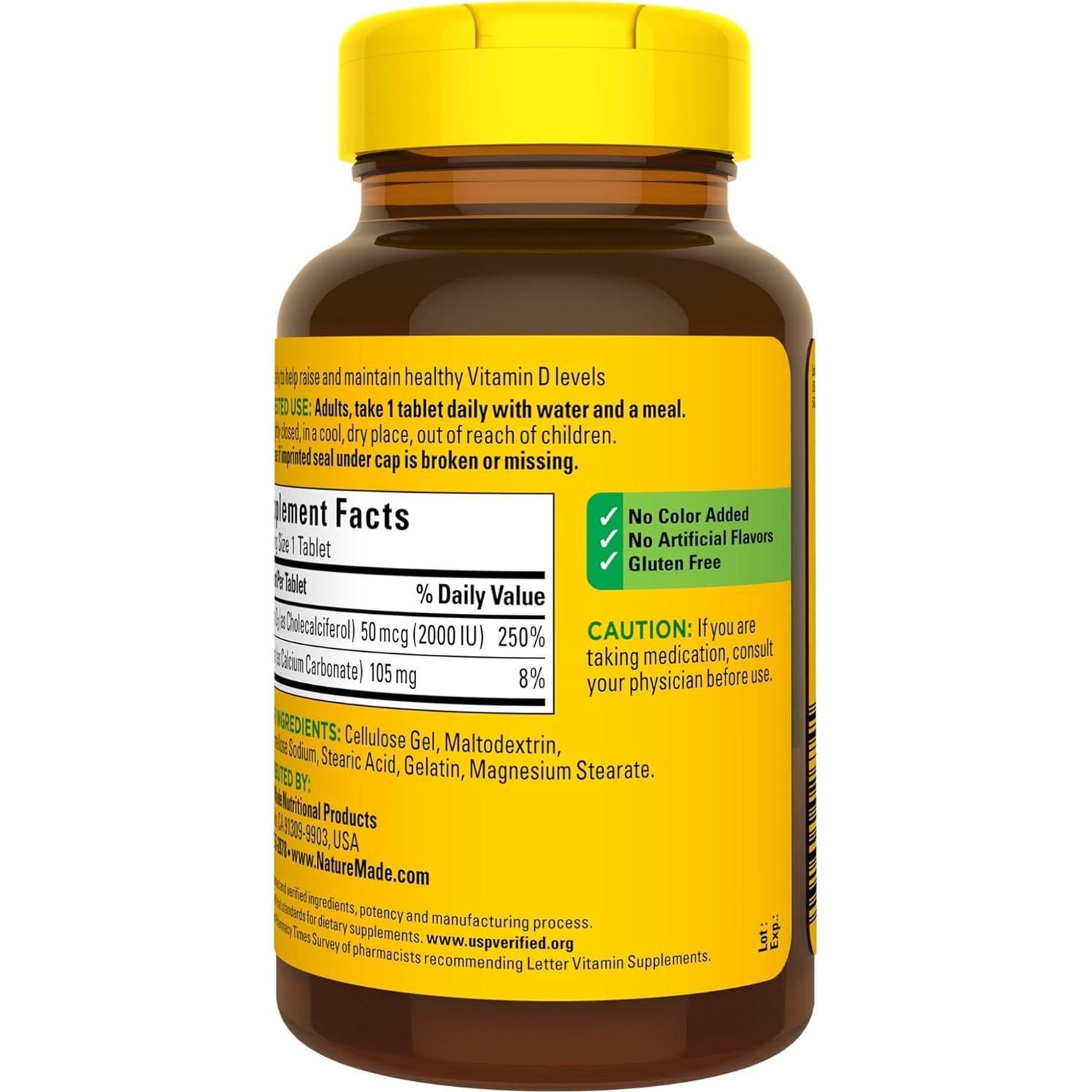 Vitamina D3 Nature Made 220 Tabletas 2000 UI (50 mcg)