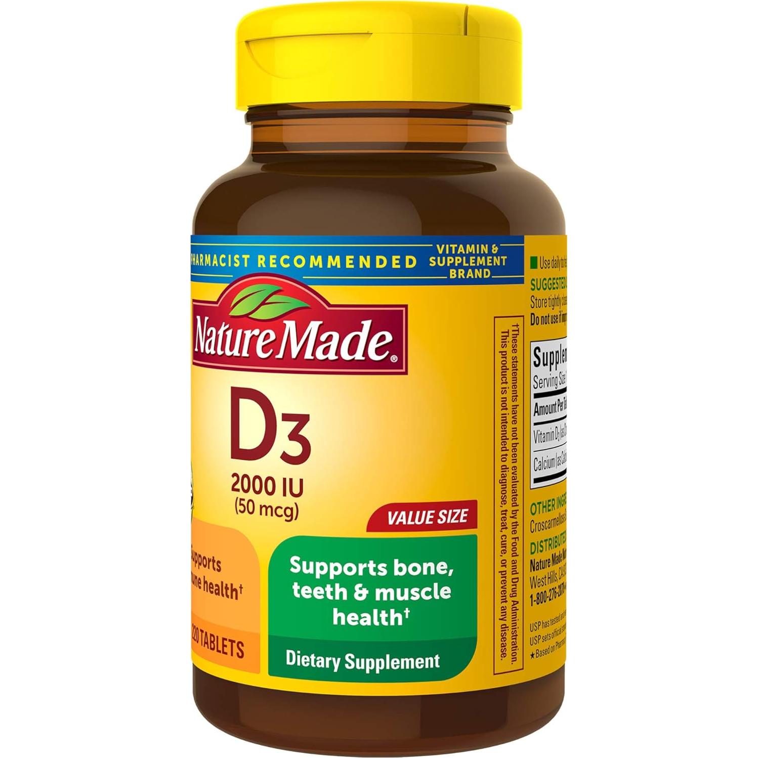 Vitamina D3 Nature Made 220 Tabletas 2000 UI (50 mcg)