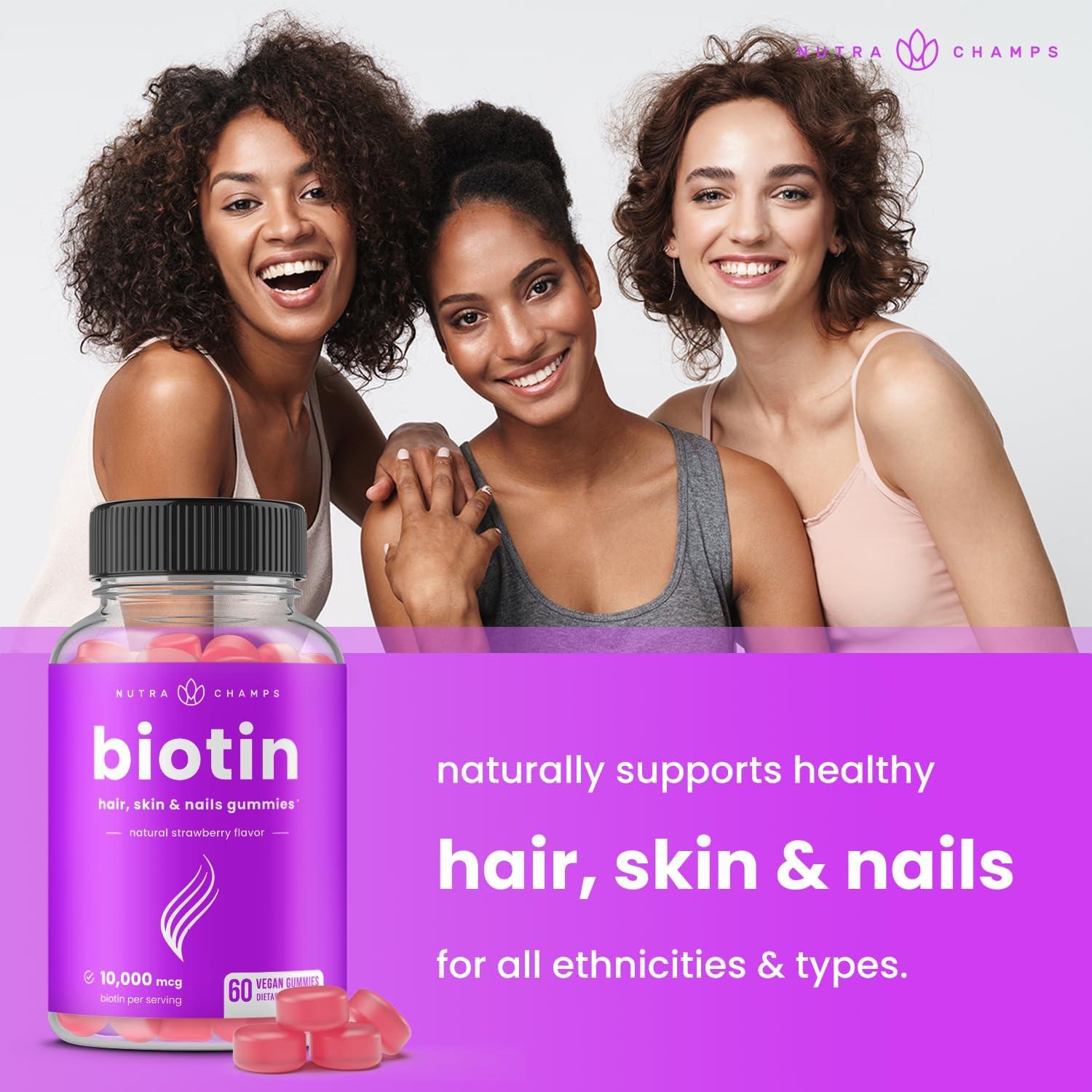 Gomitas de Biotina Veganas NutraChamps 10000 mcg - Salud Cabello, Piel y Uñas
