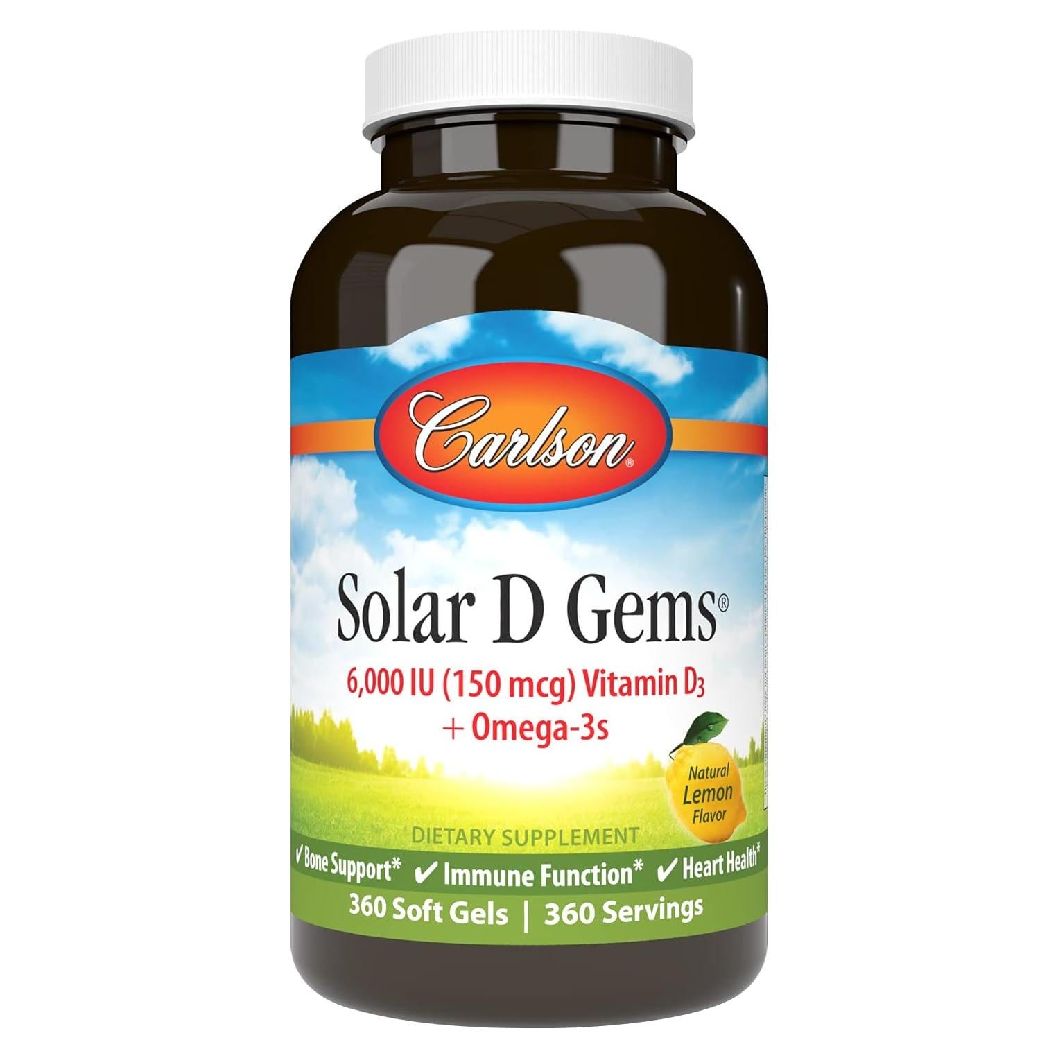 Suplemento Carlson D Gems 6000 IU Vitamina D3 y Omega-3 360 Softgels