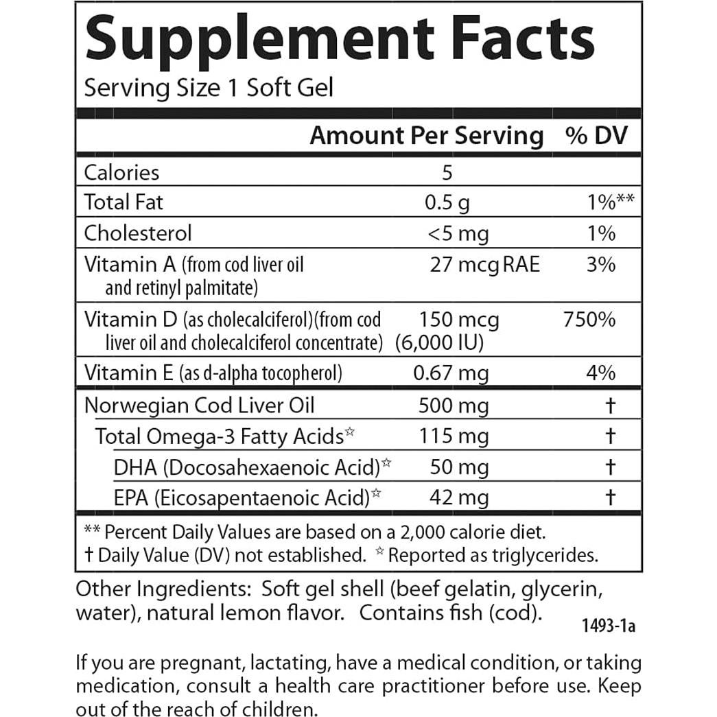 Suplemento Carlson D Gems 6000 IU Vitamina D3 y Omega-3 360 Softgels