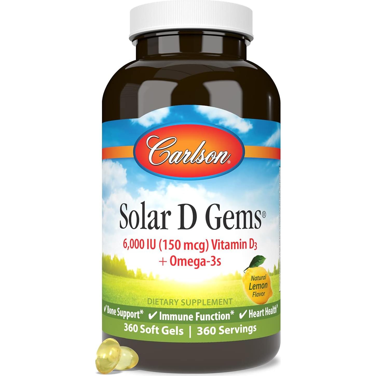 Suplemento Carlson D Gems 6000 IU Vitamina D3 y Omega-3 360 Softgels