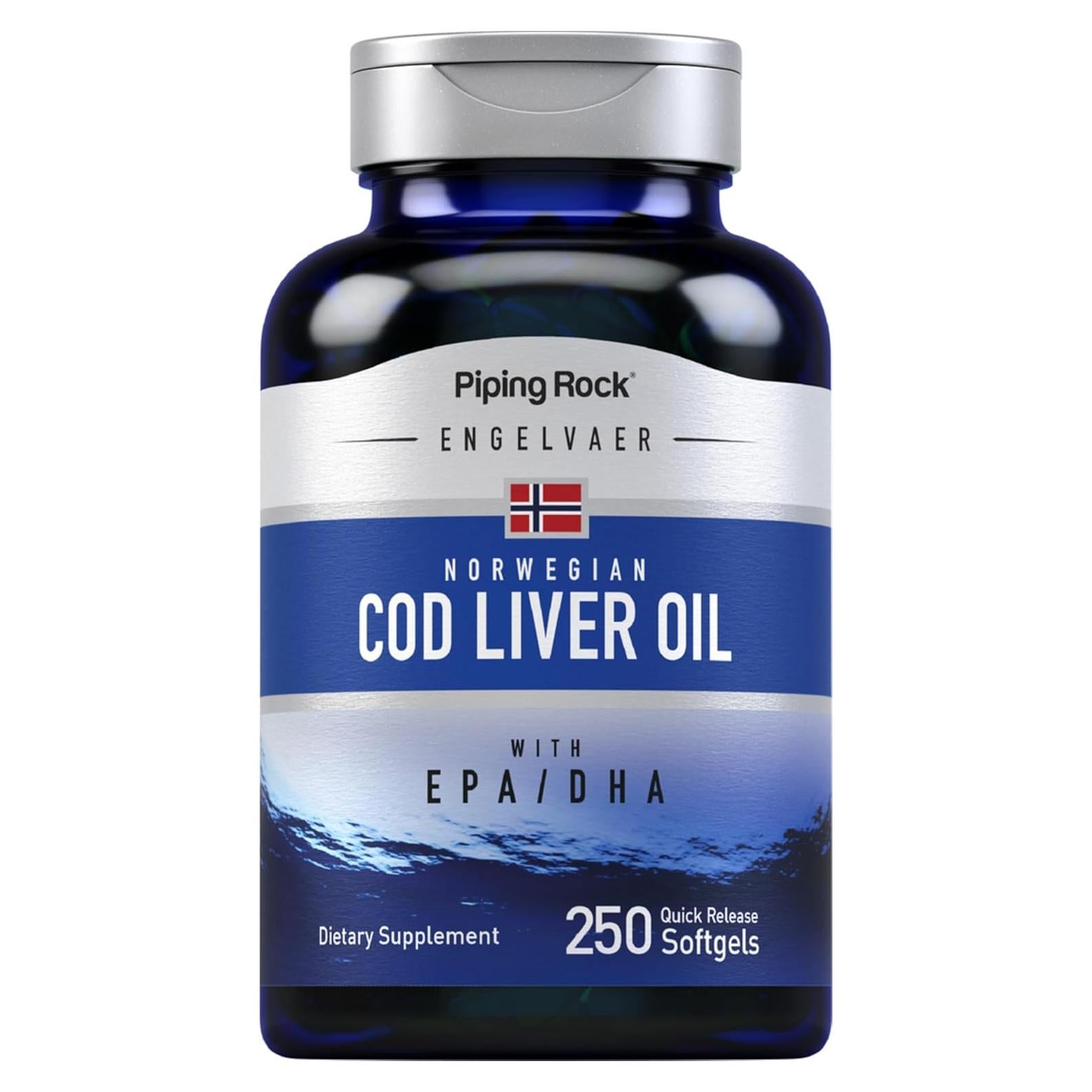 Aceite de Hígado de Bacalao Piping Rock 250 Cápsulas Omega-3