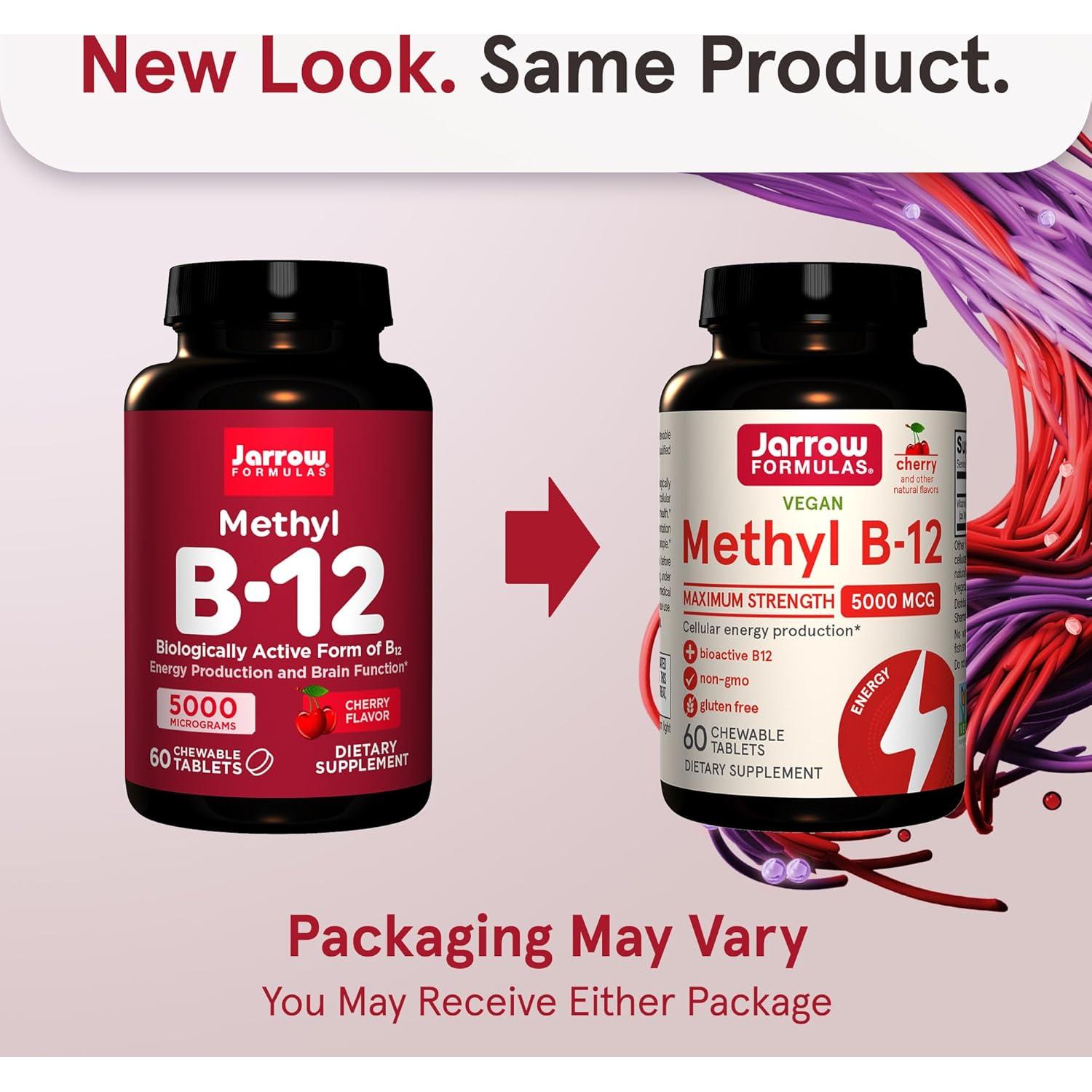 Suplemento Jarrow Formulas Metil B-12 5000 mcg - 60 Tabletas Masticables Sabor Cereza - Vitamina B12 Bioactiva