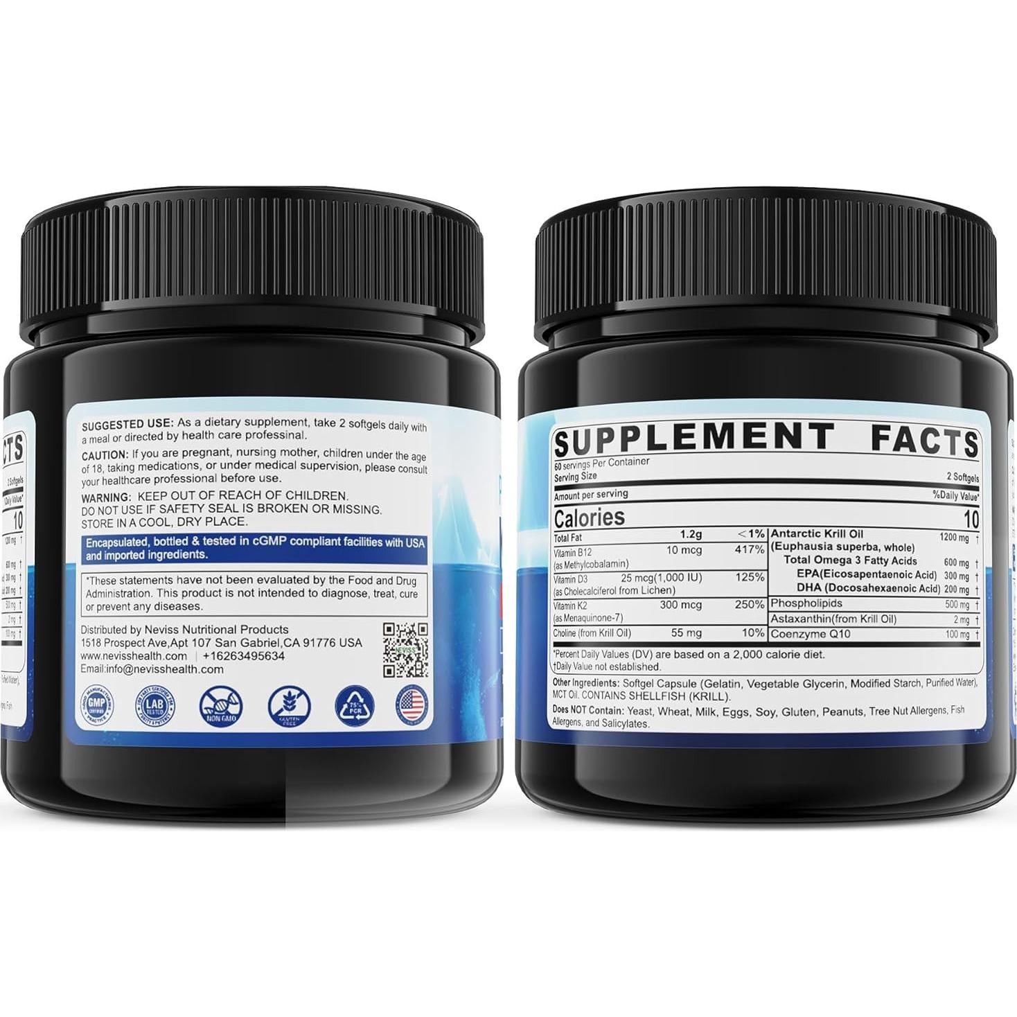 Aceite de Kril Antártico 1200 mg NEVISS - 120 Cápsulas Blandas