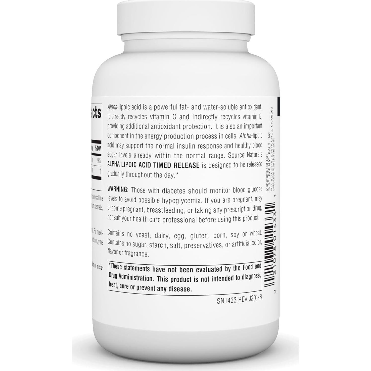 Ácido Alfa Lipoico Source Naturals 120 Tabletas Antioxidante