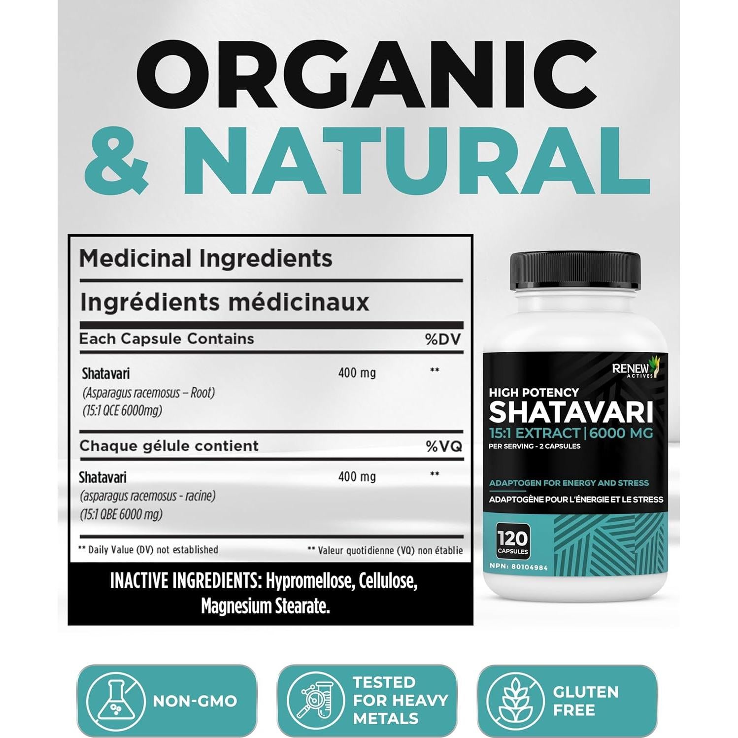 Cápsulas de Shatavari Renew Actives - 400mg - 120 Unidades