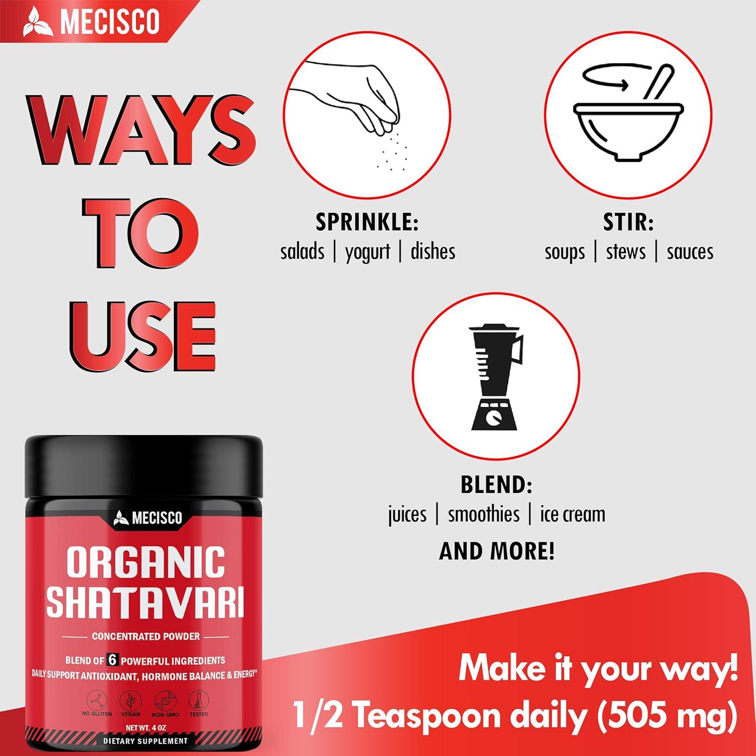 Polvo de Shatavari Orgánico Mecisco 113.4 g - 6 Hierbas Poderosas