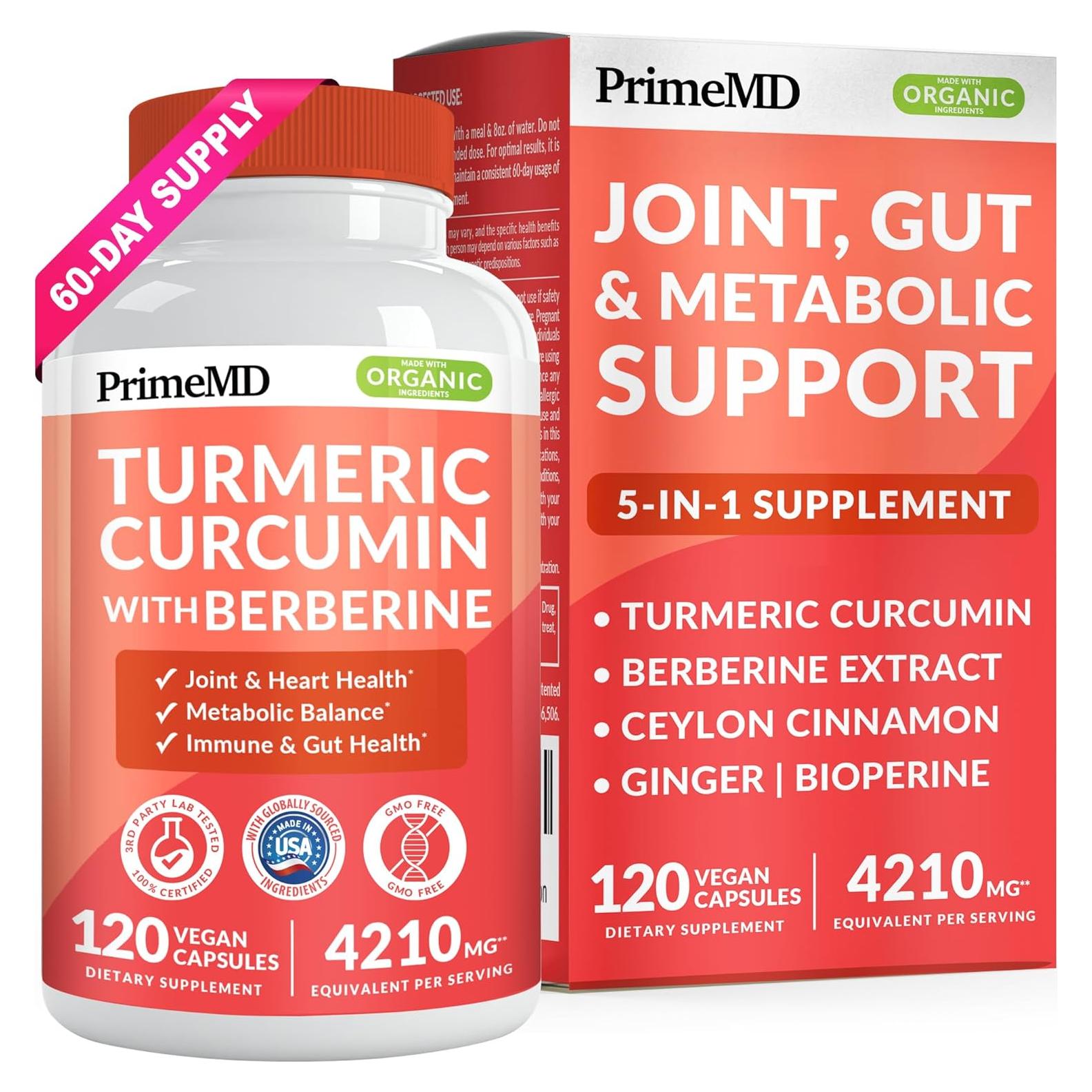 Suplemento de Cúrcuma Orgánica PrimeMD 120 Cápsulas 4210mg