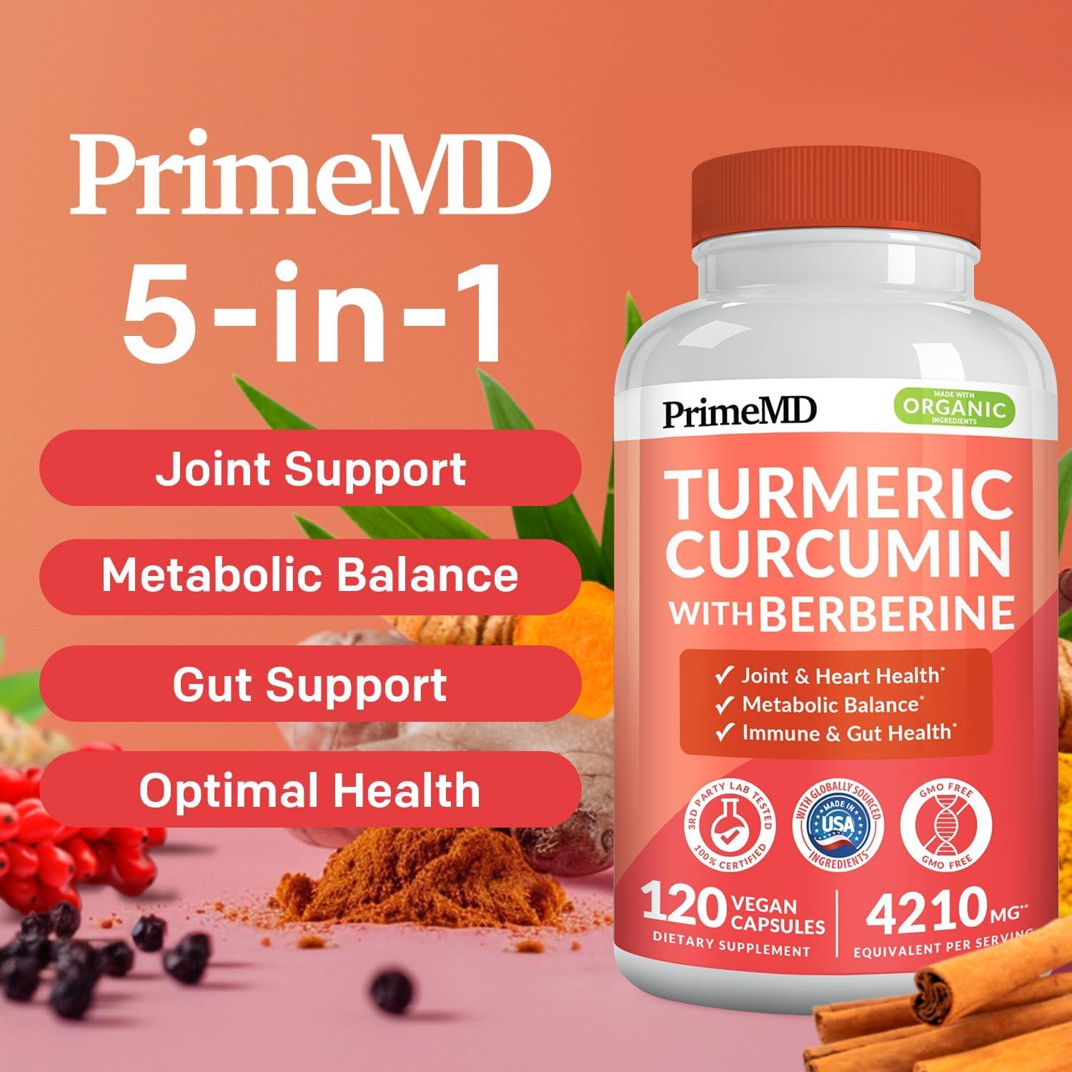 Suplemento de Cúrcuma Orgánica PrimeMD 120 Cápsulas 4210mg