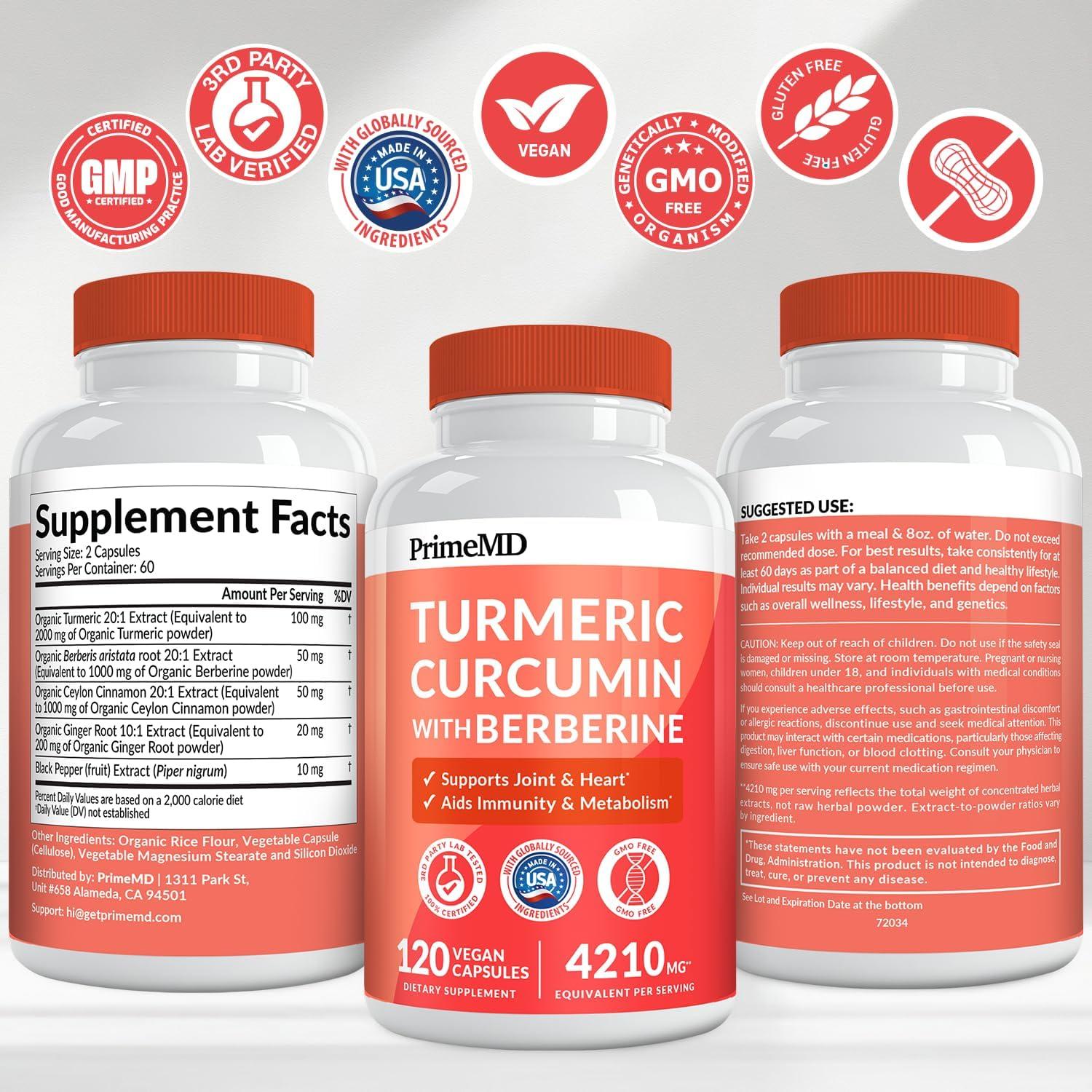 Suplemento de Cúrcuma Orgánica PrimeMD 120 Cápsulas 4210mg