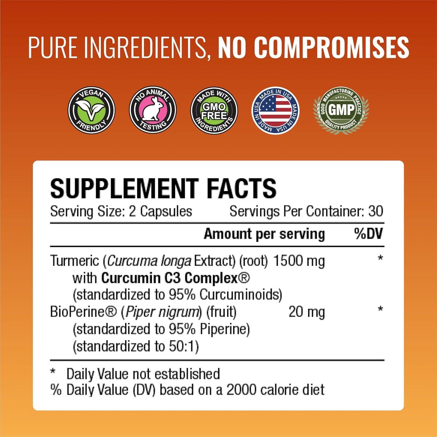 Cápsulas de Cúrcuma MD Ciencia Aprobada - 180 Unidades 95% Curcuminoides
