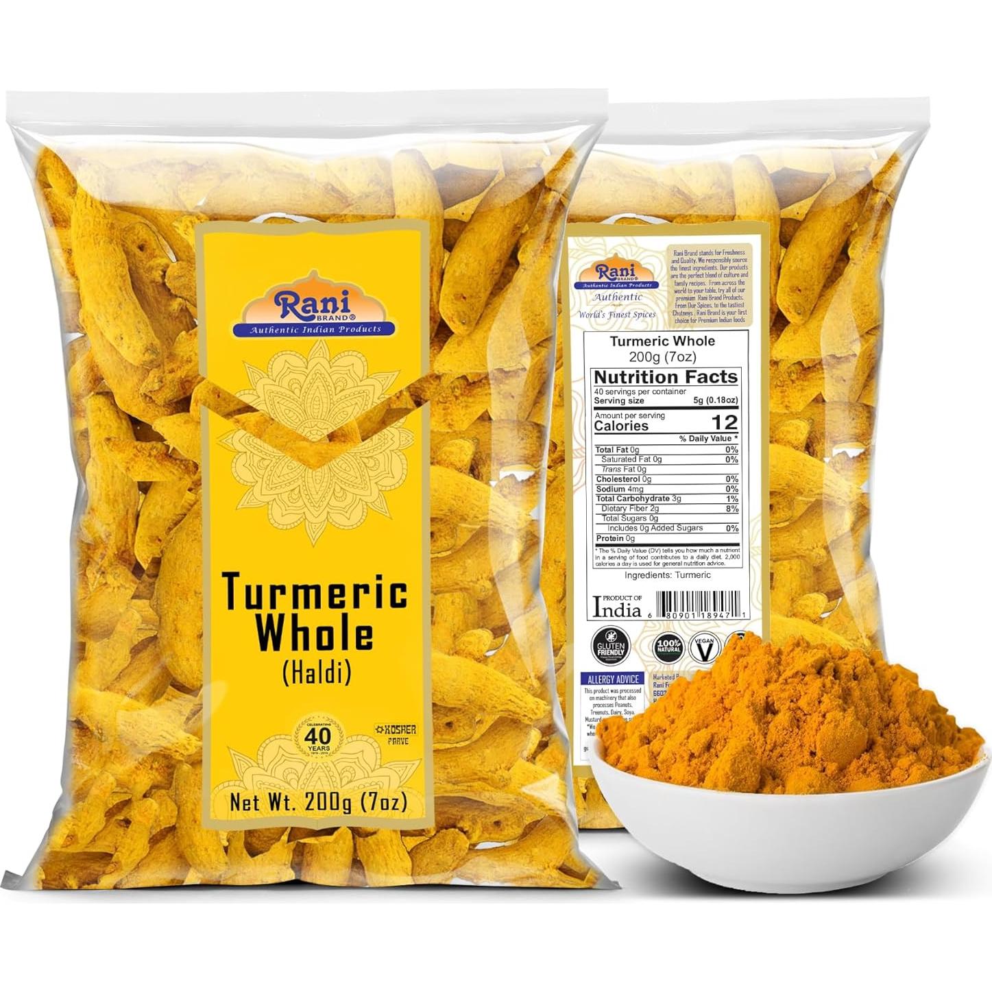 Raíz de Cúrcuma Entera Rani 200g 100% Natural Vegana Kosher