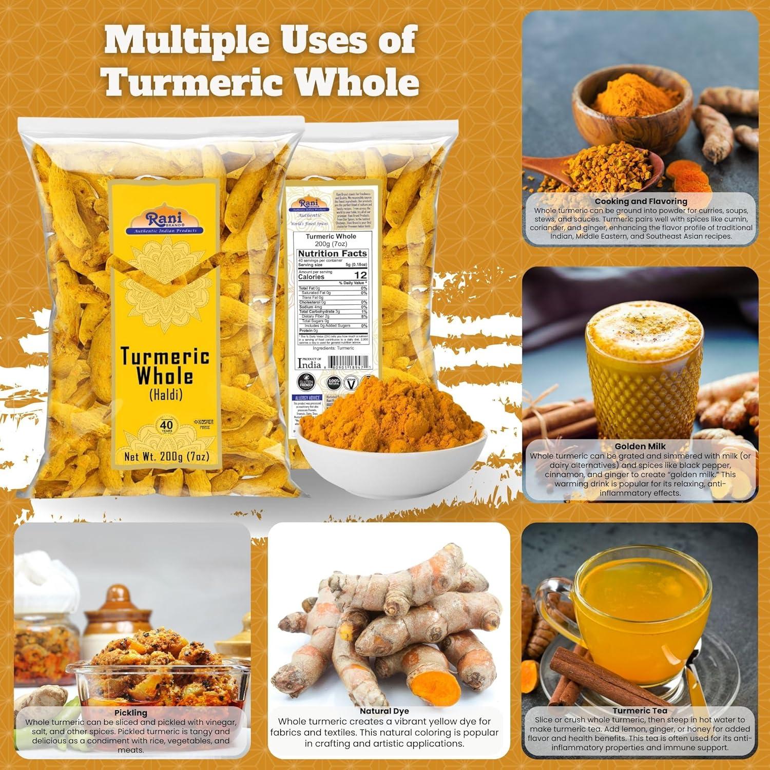 Raíz de Cúrcuma Entera Rani 200g 100% Natural Vegana Kosher
