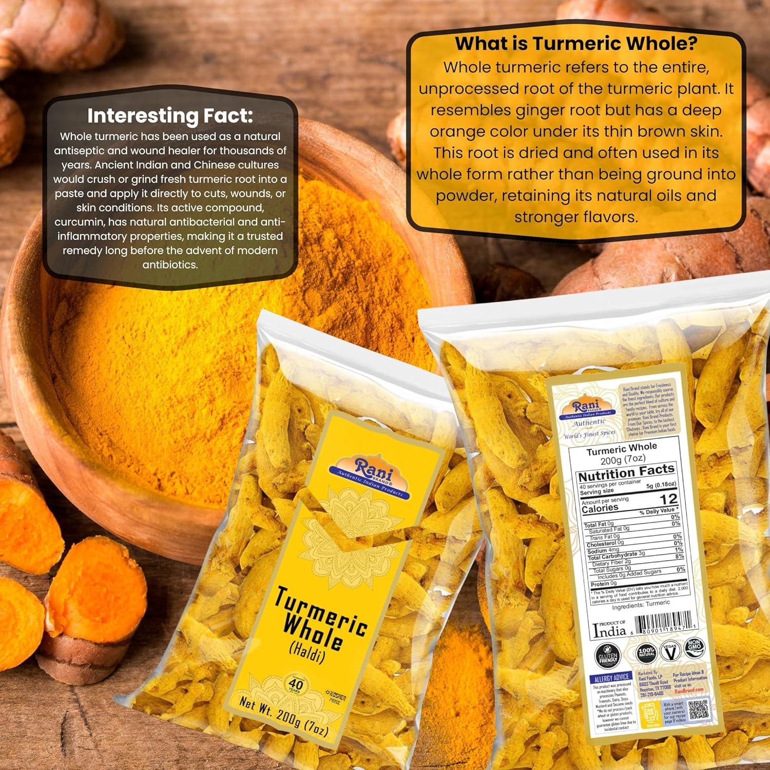 Raíz de Cúrcuma Entera Rani 200g 100% Natural Vegana Kosher