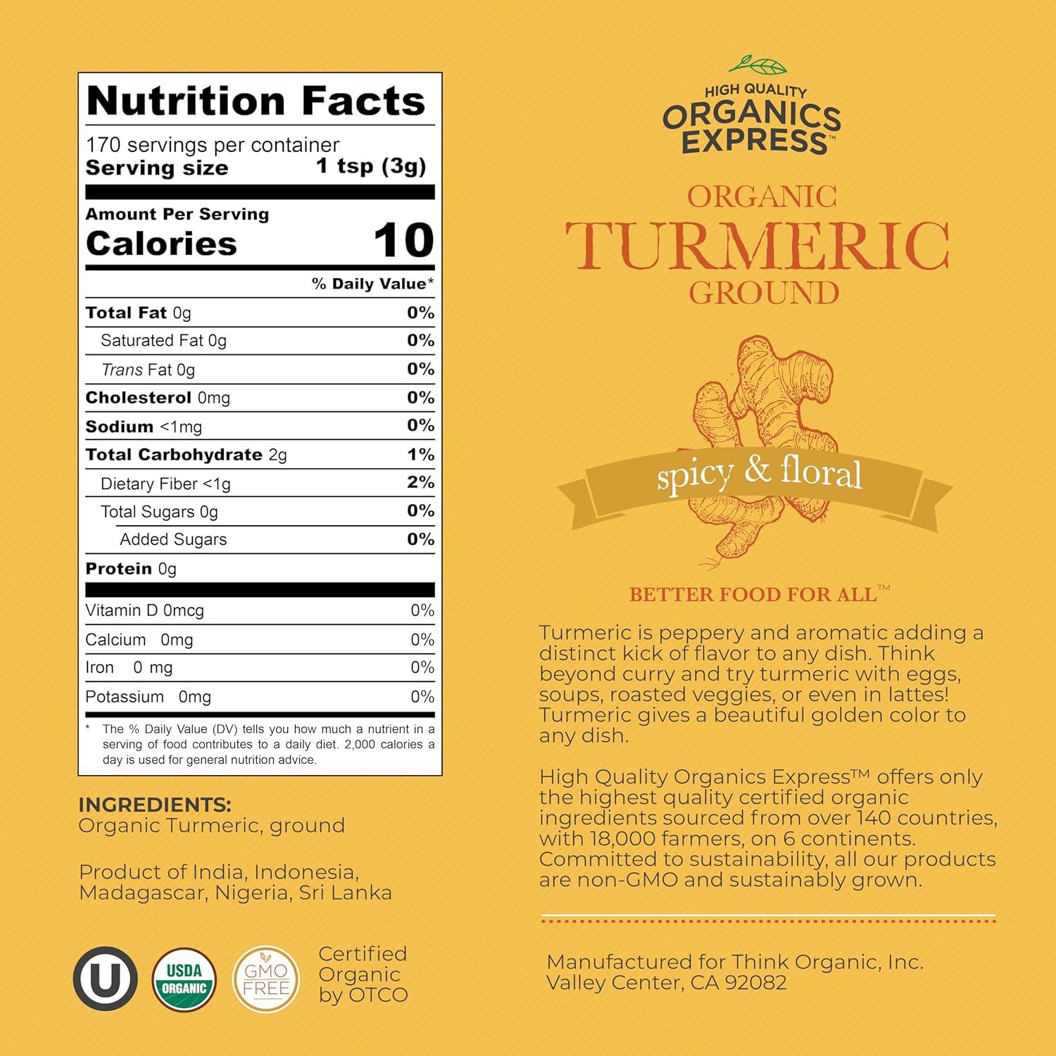 Cúrcuma Orgánica Molida HQOExpress 510 g - Certificada USDA