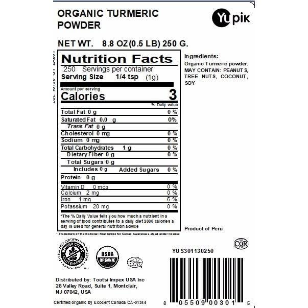 Polvo de Cúrcuma Orgánica Yupik 249 g - Superfood Vegano