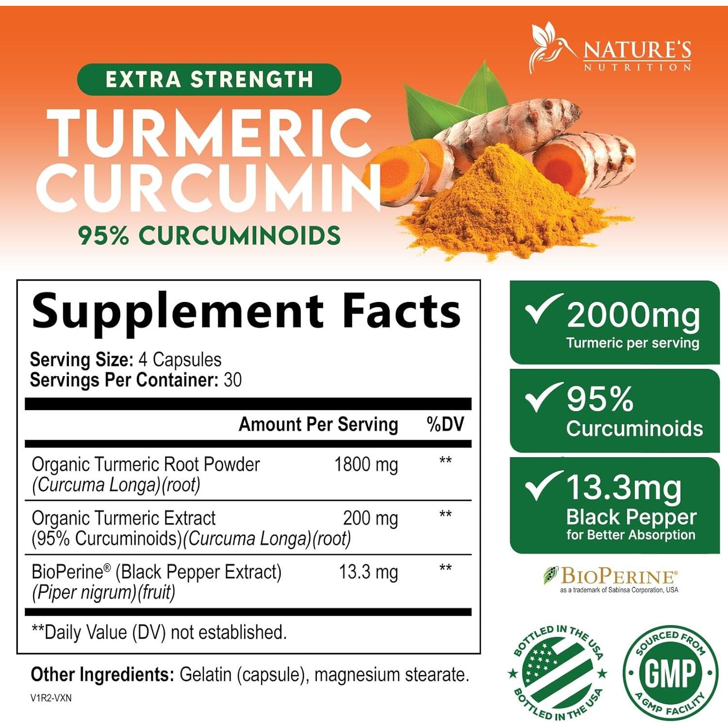 Suplemento de Cúrcuma Curcumina 2000mg Nature - 120 Cápsulas