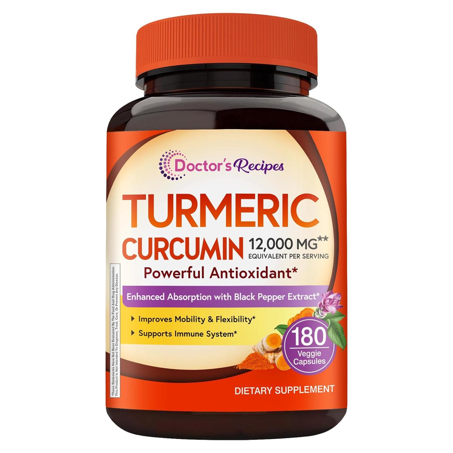 Suplemento de Cúrcuma Recetas del Doctor 12000 mg 180 Cápsulas