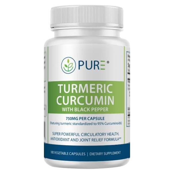 Suplemento de Cúrcuma Curcumina 750mg PURE - 180 Cápsulas Vegetarianas