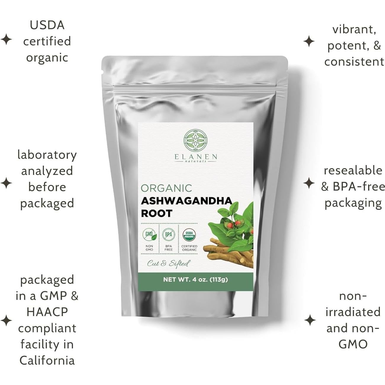 Raíz de Ashwagandha Orgánica Elanen Naturals 113g - Té Suelto