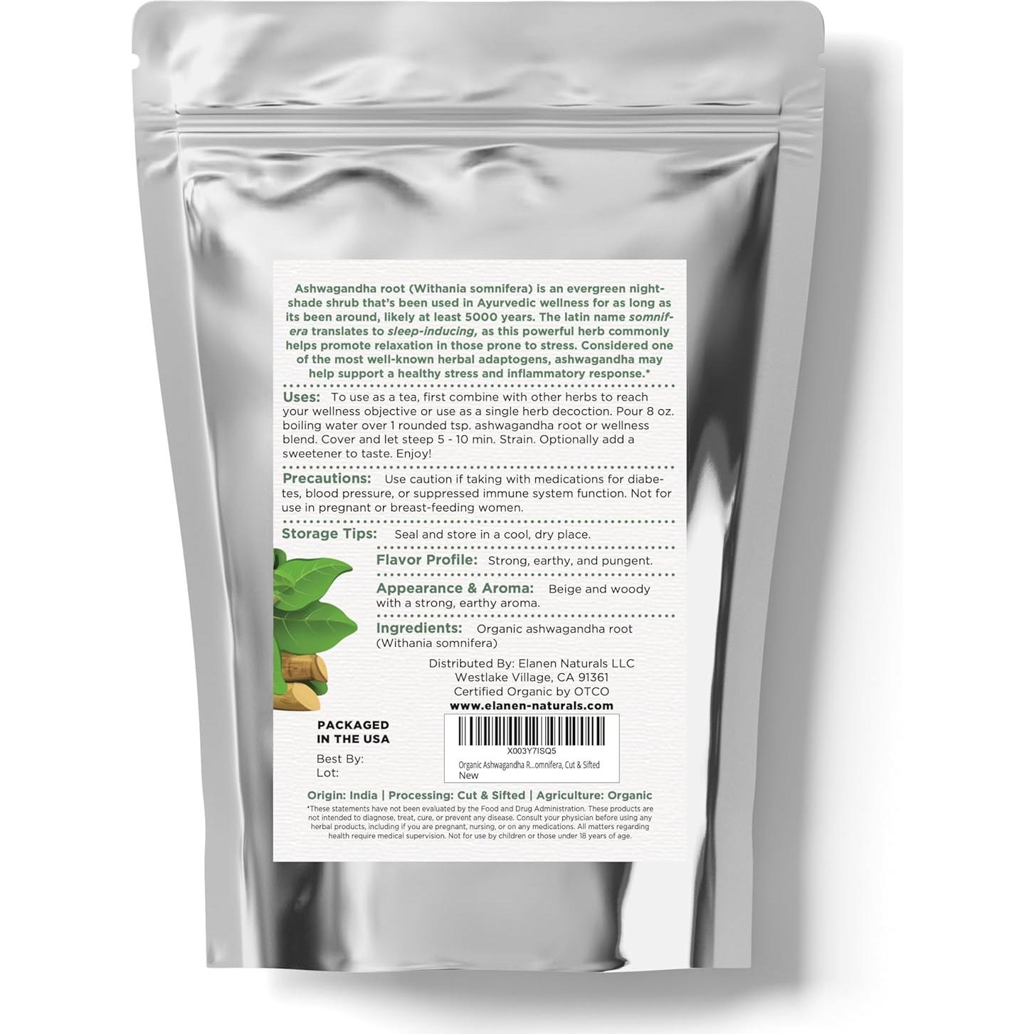 Raíz de Ashwagandha Orgánica Elanen Naturals 113g - Té Suelto