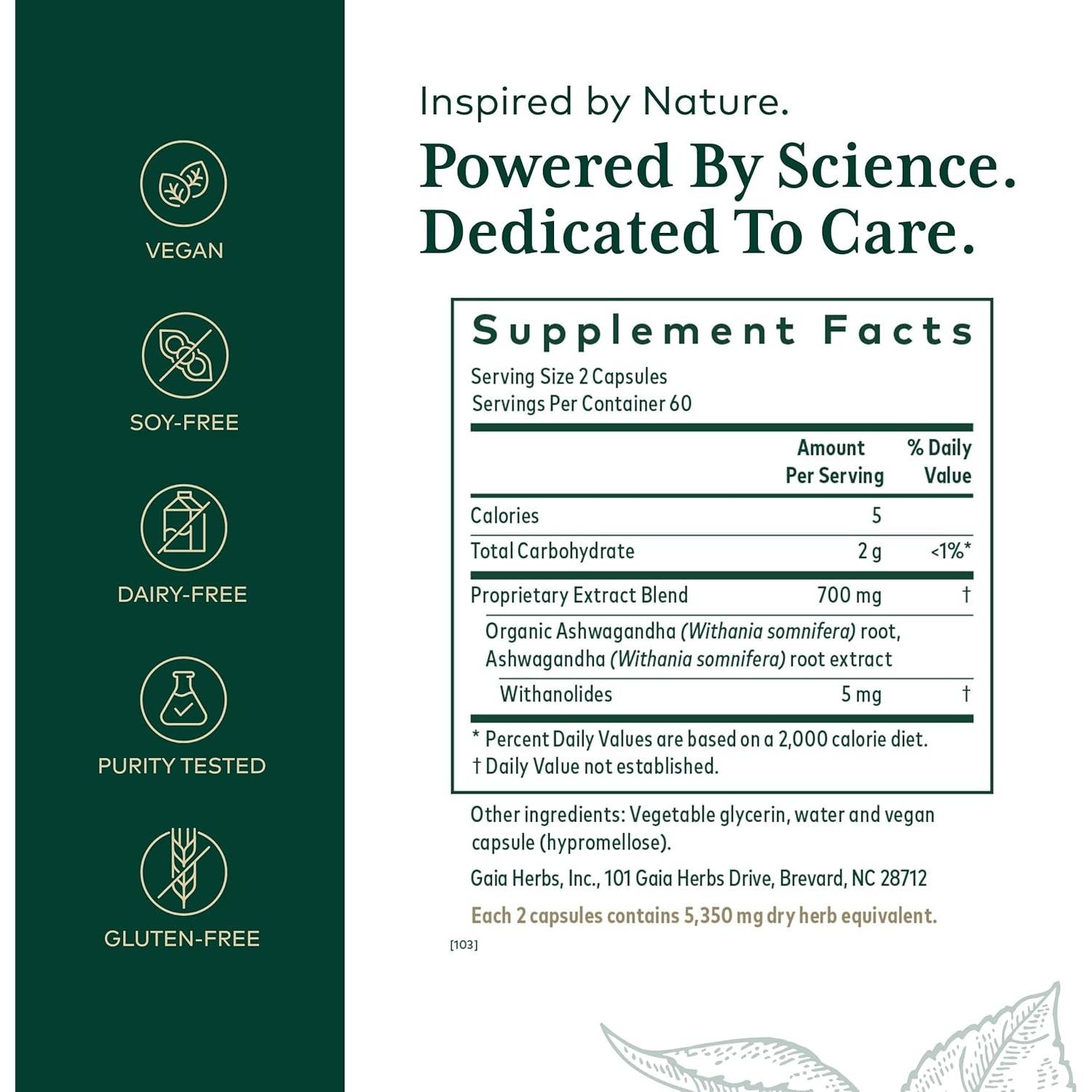 Suplemento de Ashwagandha Gaia Herbs PRO 700mg - 120 Cápsulas