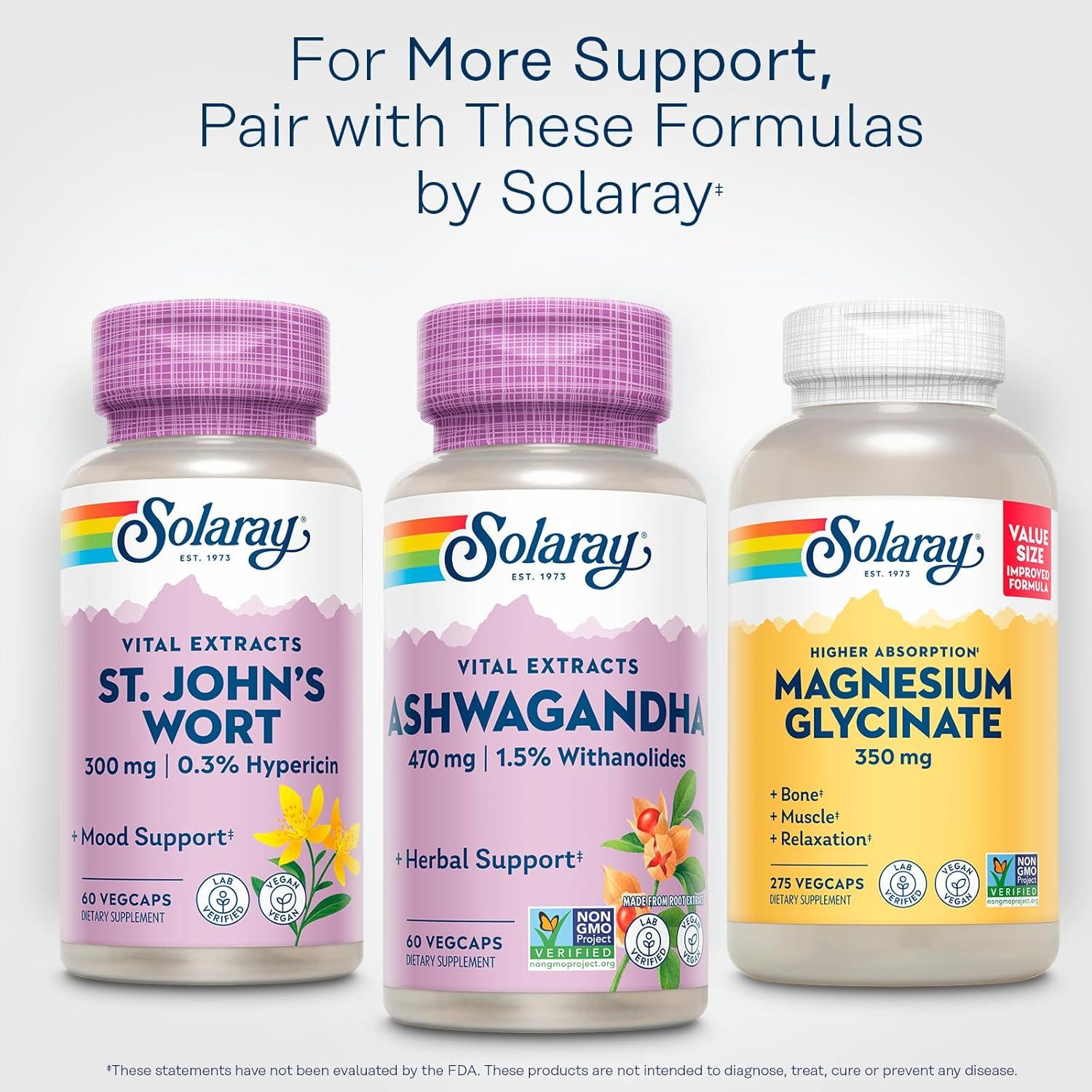 Suplemento de Ashwagandha Solaray 470mg - Vegano, 60 VegCaps