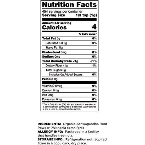 Polvo de Raíz de Ashwagandha Orgánico Terrasoul 0.45 kg
