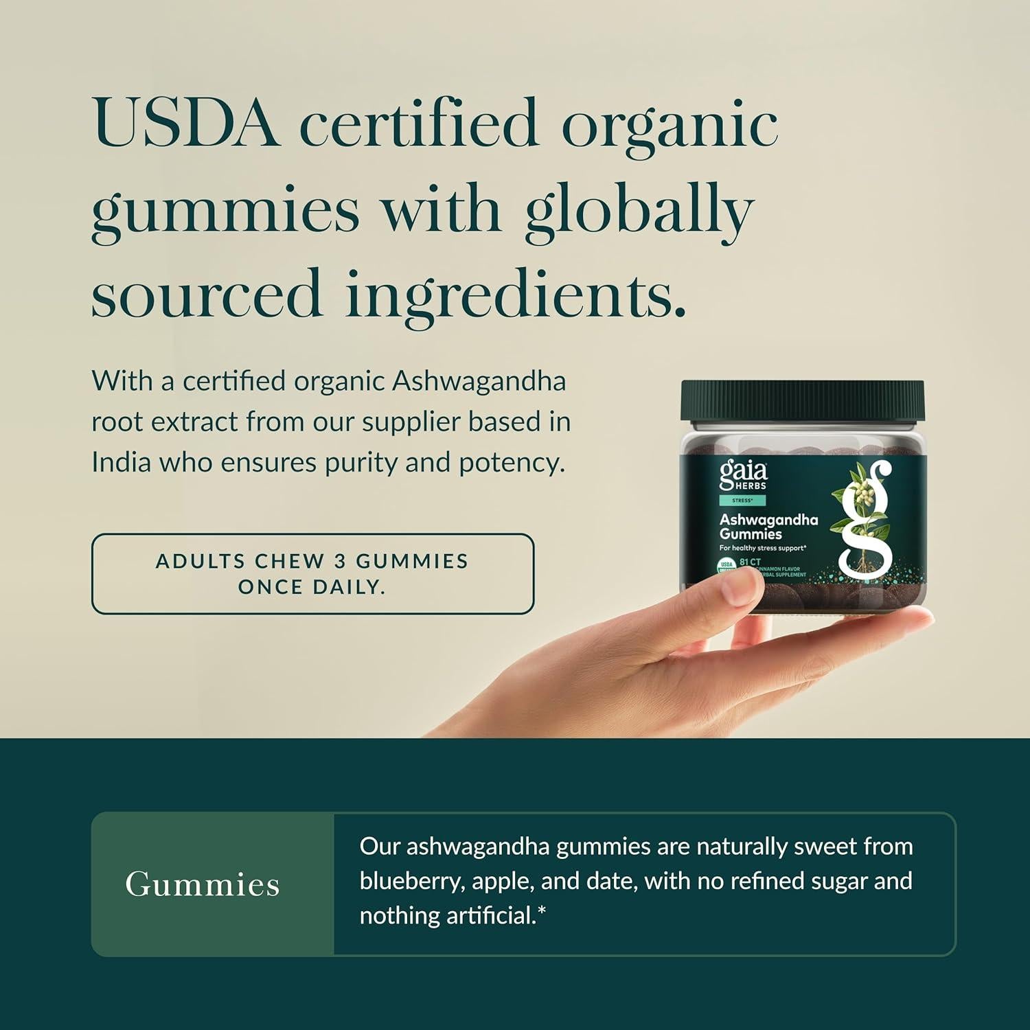 Gomas Orgánicas de Ashwagandha Gaia Herbs 81 Unidades