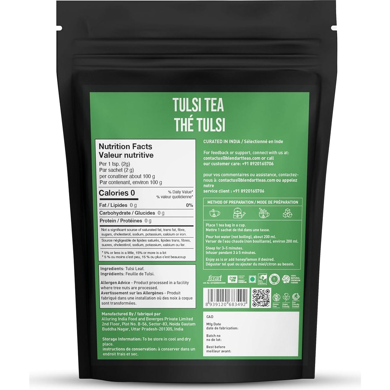 Té de Albahaca Sagrada Tulsi 50 Bolsitas Sin Cafeína