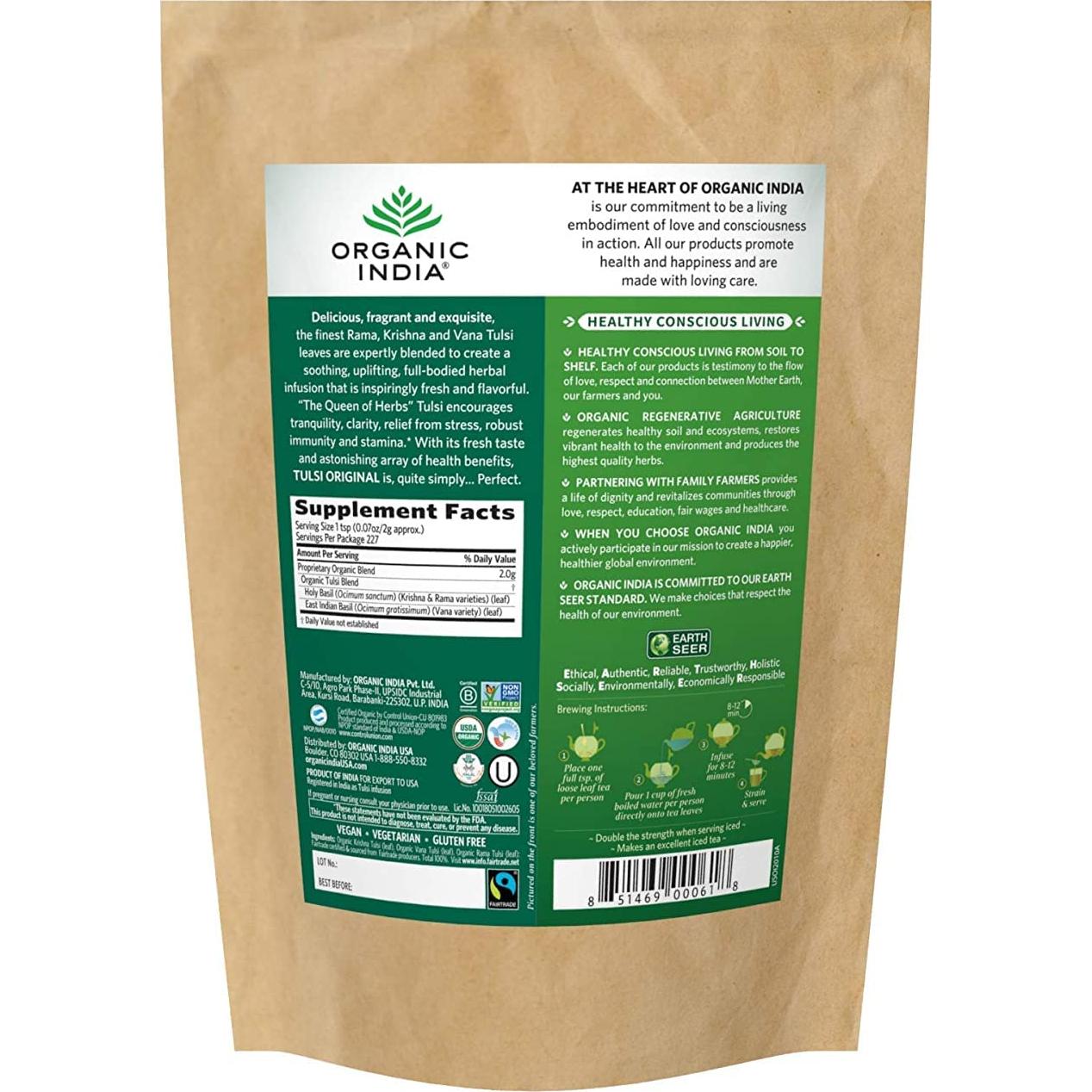 Té de Hierbas Suelto Tulsi Organic India 0.45 kg - Sin Cafeína