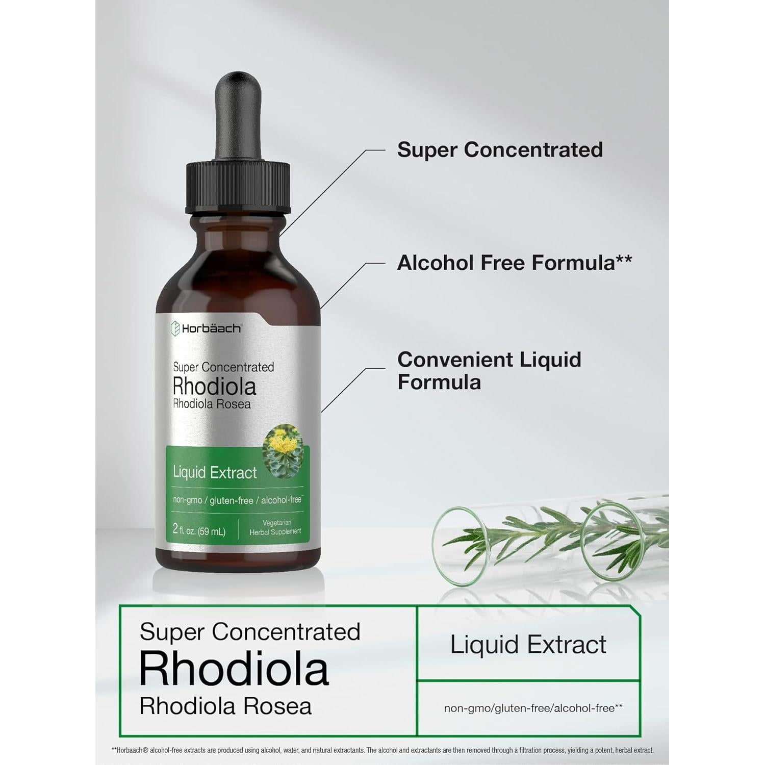 Suplemento Líquido de Rhodiola Rosea Horbäach 59 ml - Sin Alcohol
