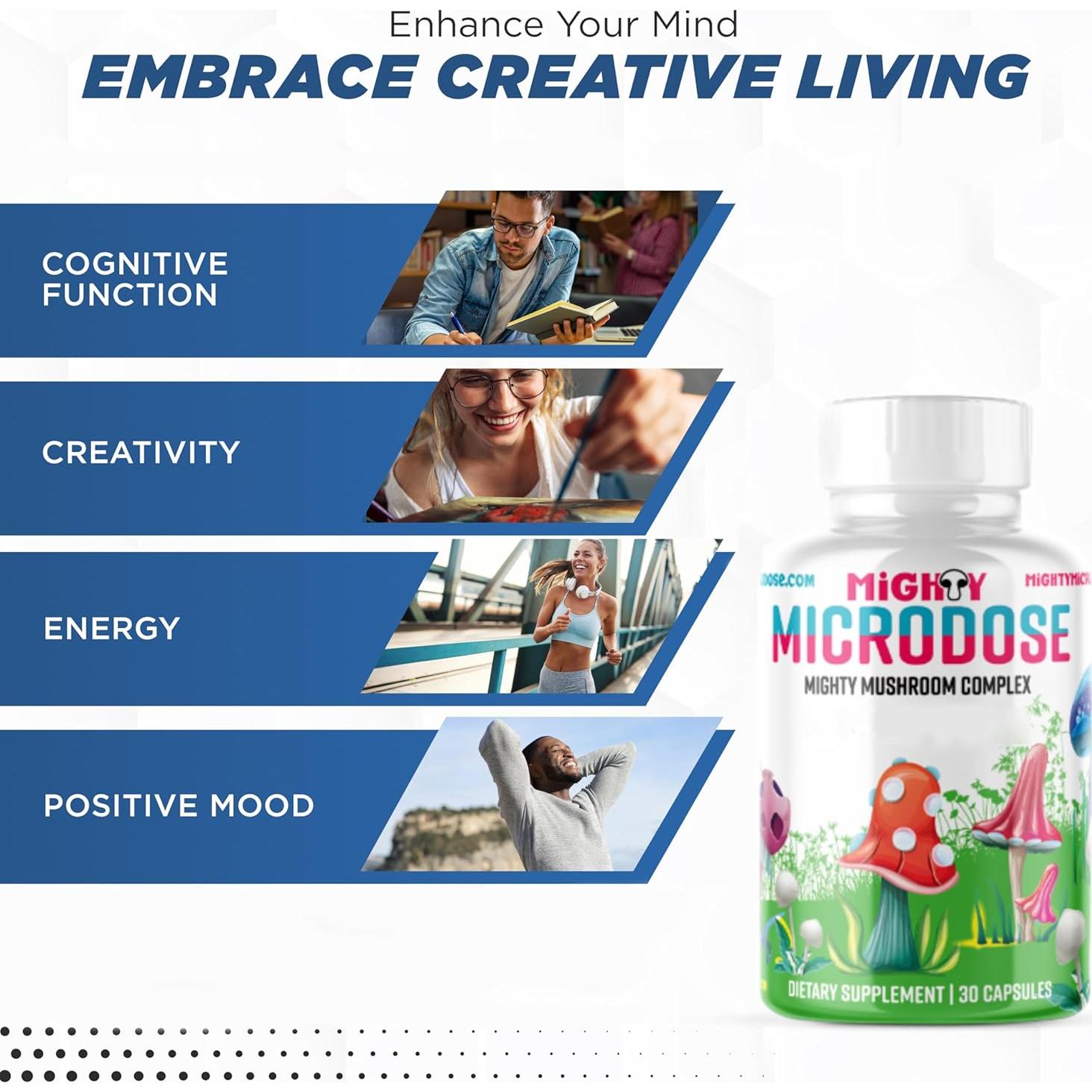 Suplemento Nootrópico de 5 Hongos Microdosis Poderosa - 30 Cápsulas