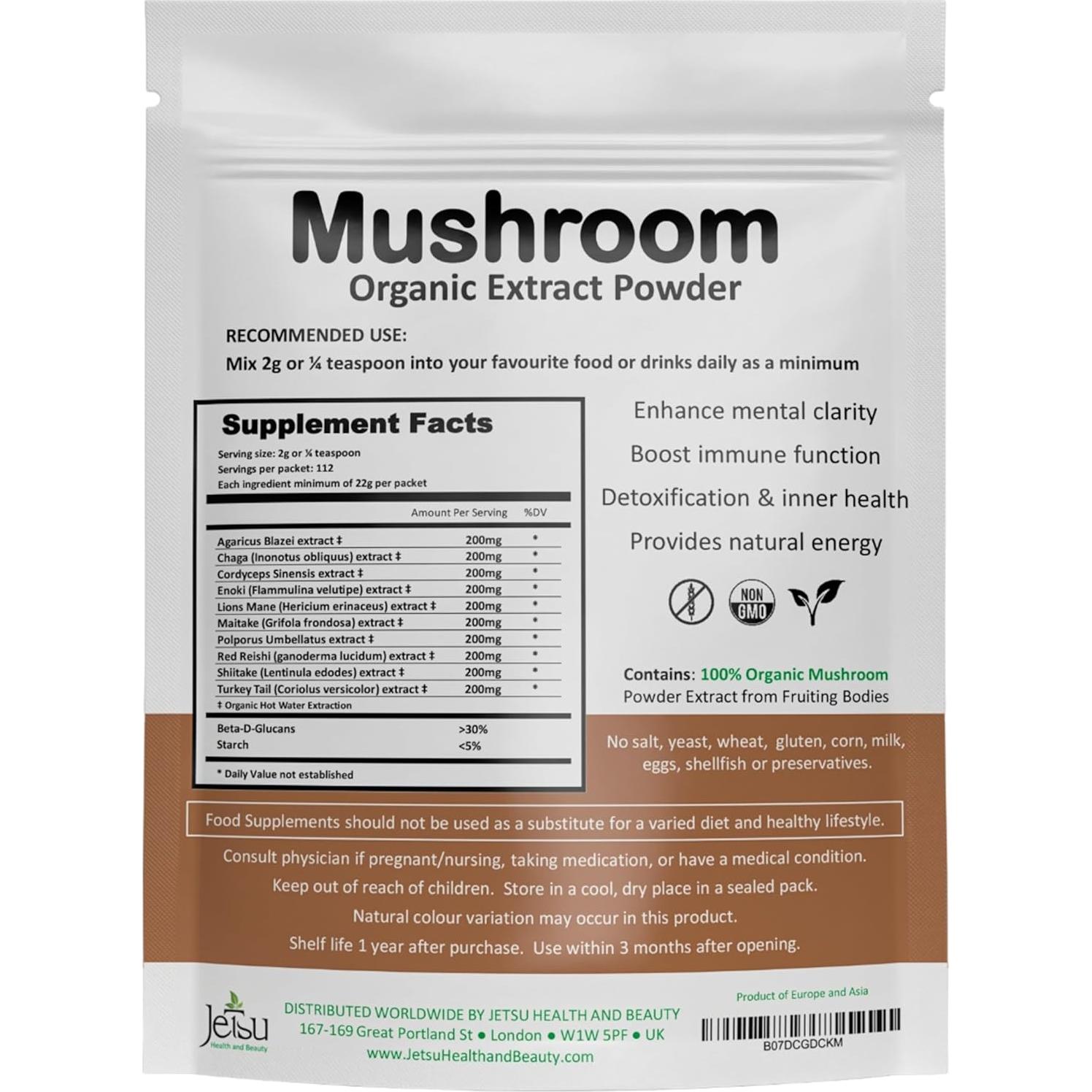 Suplemento de Champiñones Orgánicos Jetsu - Energía y Concentración